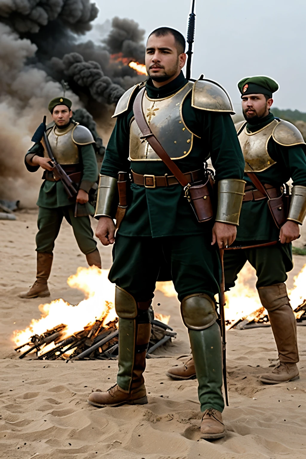 7 war team members victory in the war down shose one of the wariors face his agints