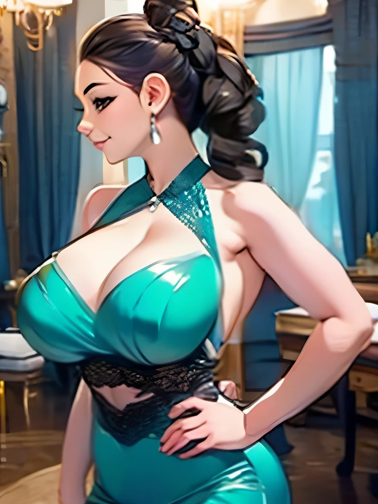 Bare shoulders with full breasts