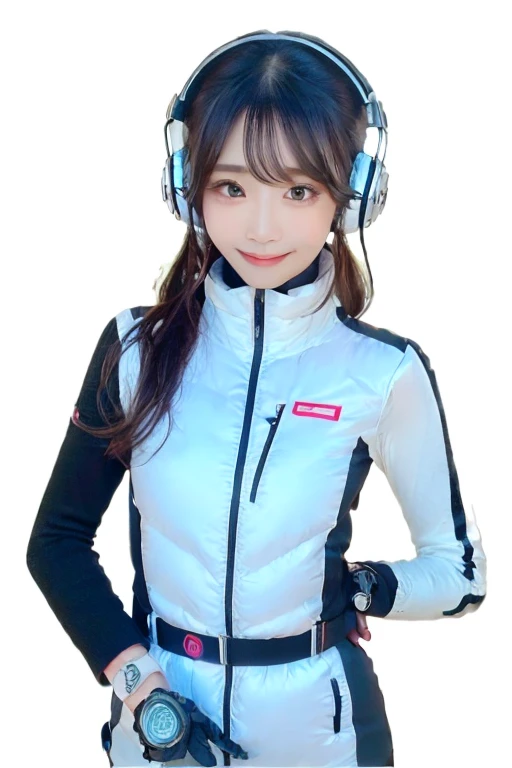 masterpiece, highest quality, Very detailed, 8K Portrait,Japanese Android Girl,plump , Control panel,Robotic arms and legs, Blunt bangs,,break (Metallic Gray, Metallic luster, Mirror finish, Astro Best):5,headphone:5,break (Black sleeves):100,Smart Watches,Futuristic space station,Control Room,break headphone,blue eyes,(Black Hair):2,(Long Hair):1.3,View the viewer,(respirator),break blush:3,Hidden Hand,smile