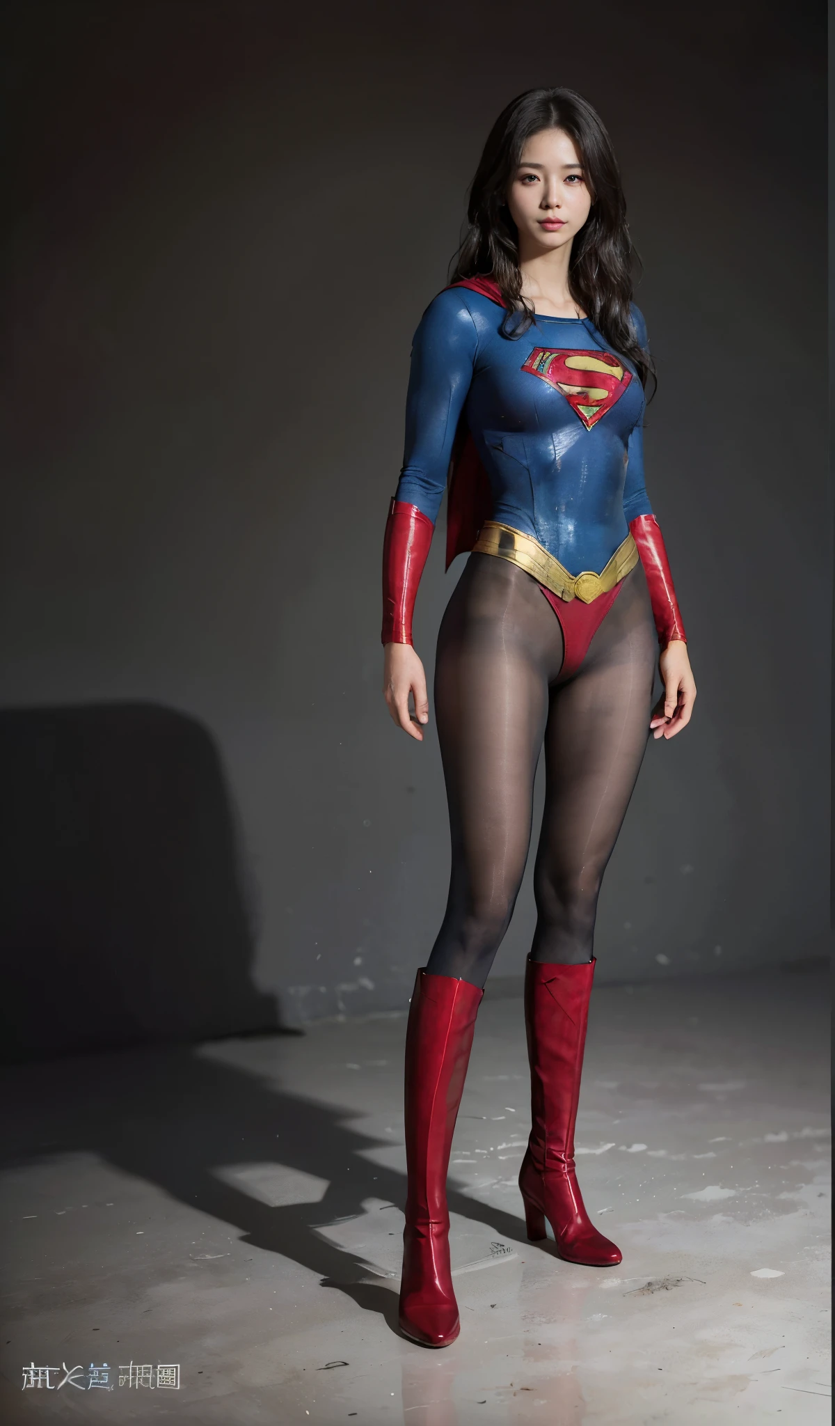 No background、(((Beautiful legs in black tights.)))、(((Legally express the beauty of your smile)))、((((Make the most of your original images)))、(((Supergirl Costume)))、(((Beautiful boyish hairstyle)))、(((suffering)))、(((Please wear black tights....、Be sure to wear red boots)))、((Best image quality、8k))、((highest quality、8k、masterpiece:1.3))、(((Preserve background )))、Sharp focus:1.2、Beautiful woman with perfect figure:1.4、Slim Abs:1.2、Wet body:1.5、Highly detailed face and skin texture、8k