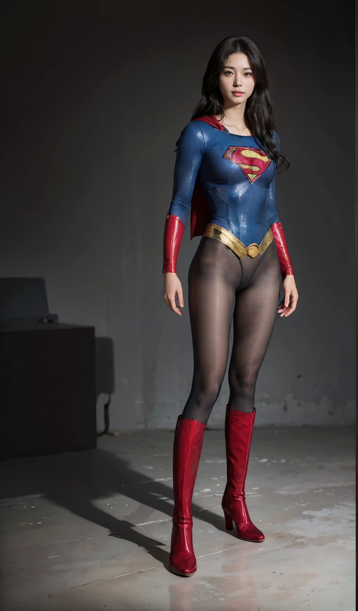 No background、(((Beautiful legs in black tights.)))、(((Legally express the beauty of your smile)))、((((Make the most of your original images)))、(((Supergirl Costume)))、(((Beautiful boyish hairstyle)))、(((suffering)))、(((Please wear black tights....、Be sure to wear red boots)))、((Best image quality、8k))、((highest quality、8k、masterpiece:1.3))、(((Preserve background )))、Sharp focus:1.2、Beautiful woman with perfect figure:1.4、Slim Abs:1.2、Wet body:1.5、Highly detailed face and skin texture、8k