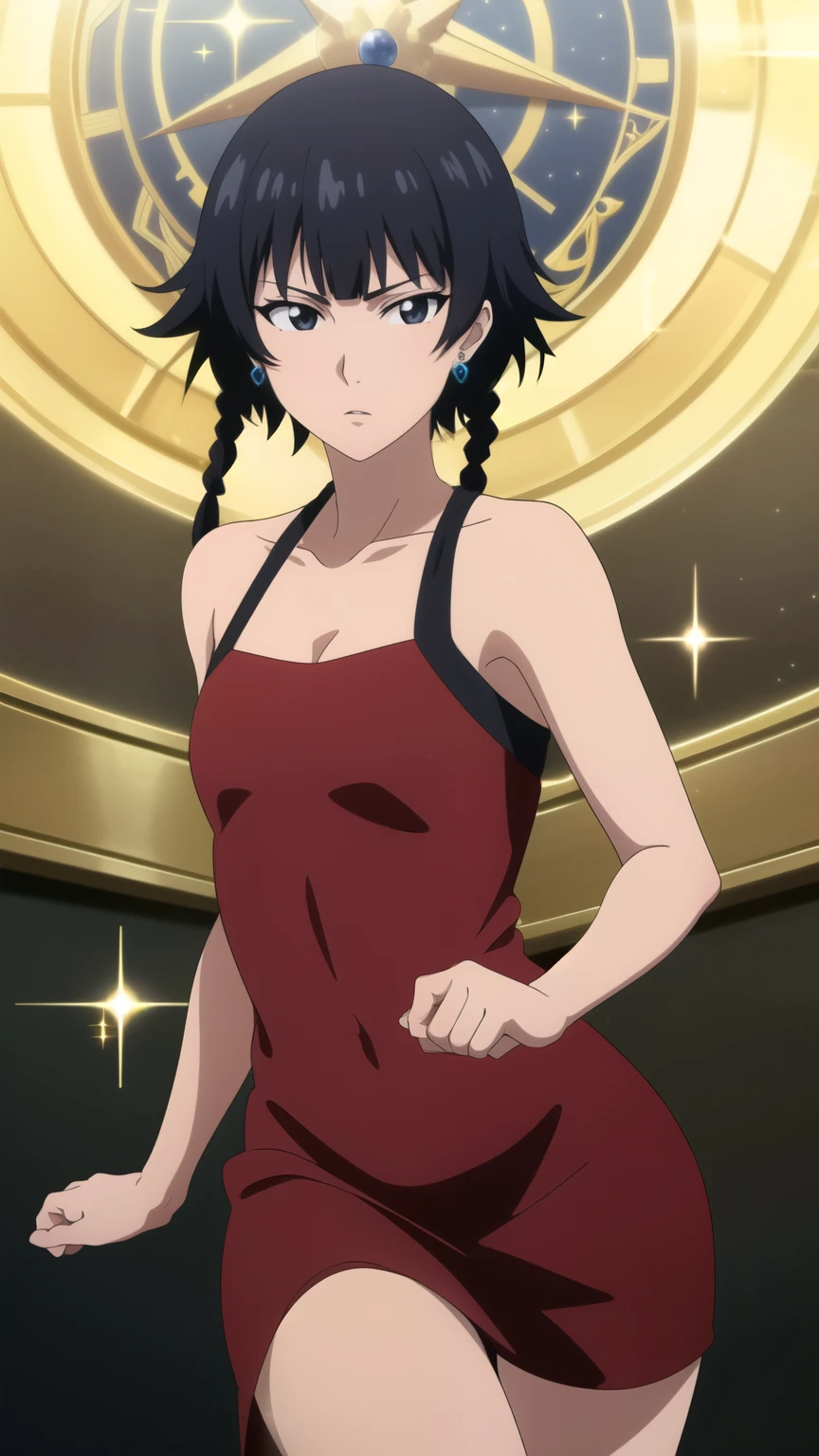 soifon, soifon, short hair, bangs, black hair, short hair with long locks, (black eyes:1.2), small breasts,(slender:1.2), (sparkly dress, mini dress, red dress, earrings, venue:1.2),
dynamic angles, looking at viewer,
(masterpiece best quality, 8k:1.2),(anime), high resolution, unity 8k wallpaper, (illustration:0.8), (beautiful detailed eyes:1.2), extremely detailed face, perfect lighting, extremely detailed CG, (perfect hands, perfect anatomy),