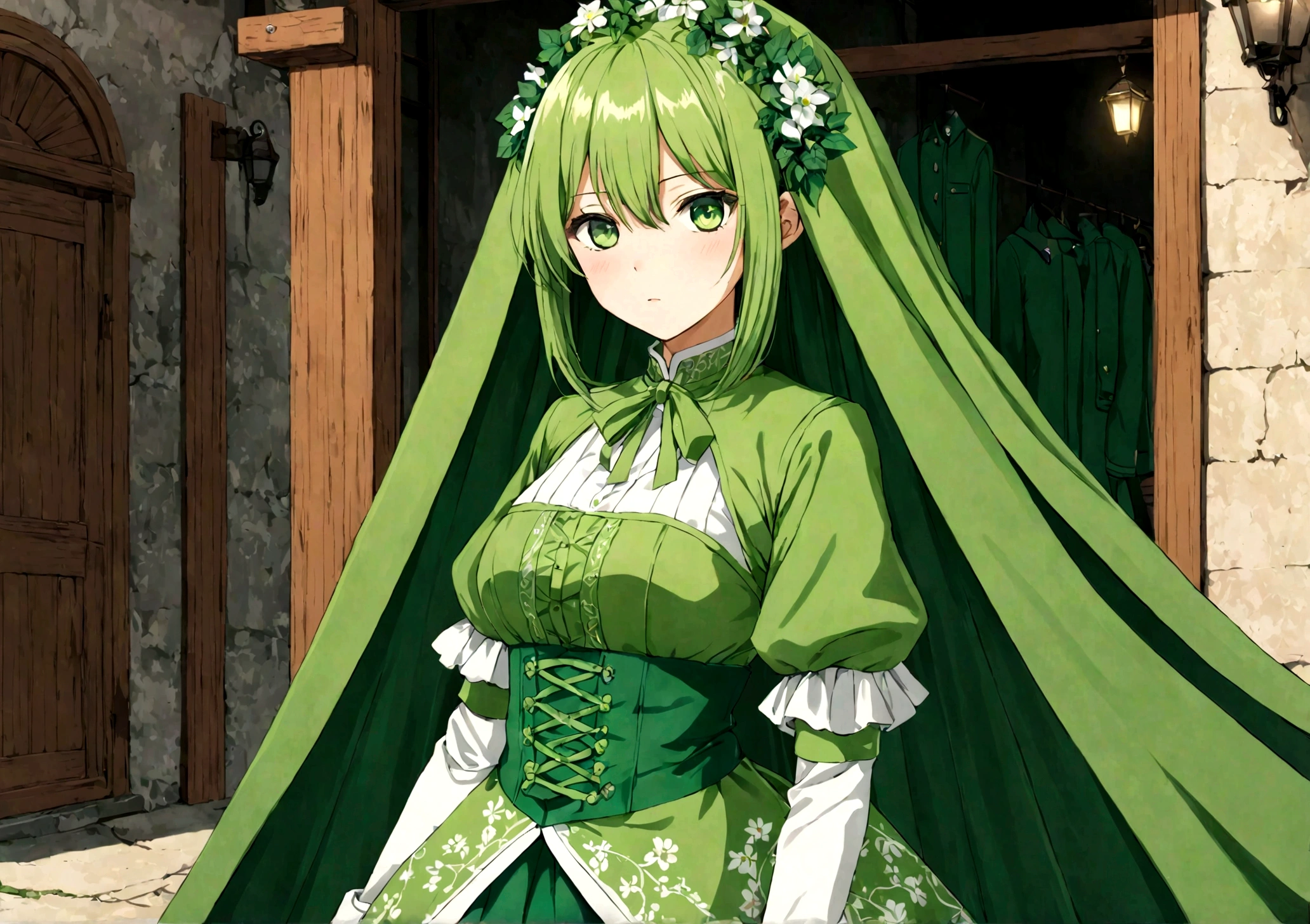 garota de anime, fofa, roupa verde