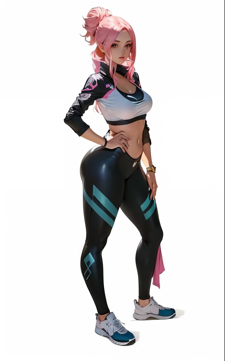 um desenho de uma mulher com cabelo rosa e blusa preta, full body illustration, arte oficial do personagem, conceito de corpo inteiro, female personagem de anime, anime full body illustration, corpo inteiro feminino, corpo completo do personagem, foto de corpo inteiro, personagem do rei dos lutadores, single character full body, detailed conceito de corpo inteiro, personagem de anime, retrato de corpo inteiro de um curta!