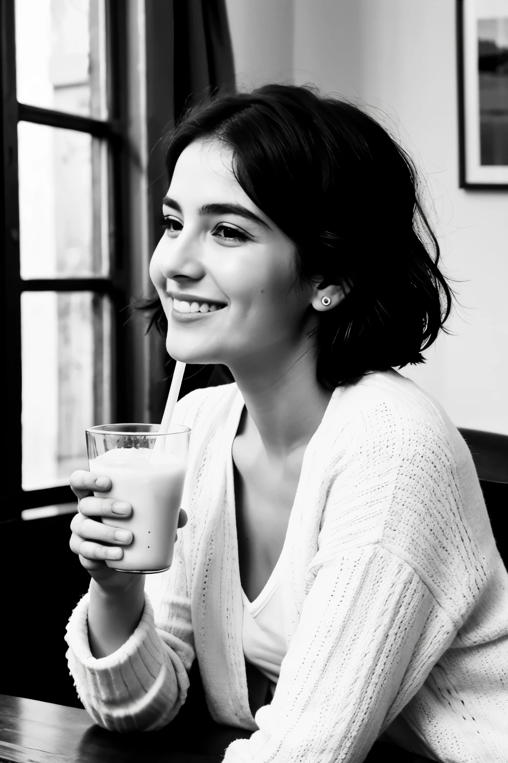 UNA PERSONA TRISTE TOMANDO UN VASO DE JUGO BLANCO Y NEGRO, Y OTRA IMAGEN DE LA MISMA PERSONA PERO DE COLORES Y FELIZ