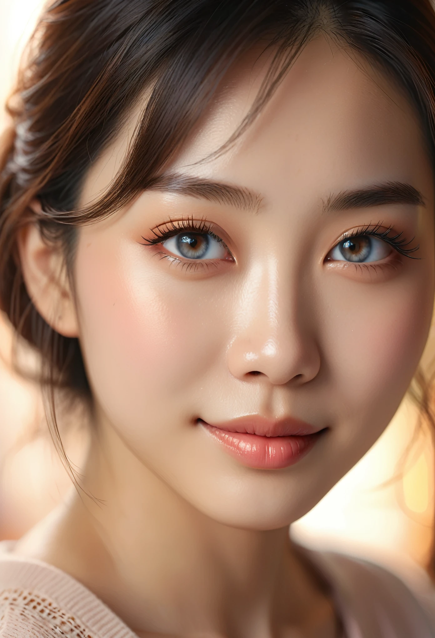 A dainty young japanese woman, beautiful detailed eyes, beautiful detailed lips, extremely detailed face, long eyelashes, charming smile, warm lighting, soft pastel colors, cinematic composition, (best quality, 4k, 8k, highres, masterpiece:1.2), ultra-detailed, (realistic, photorealistic, photo-realistic:1.37), studio lighting, ultra-fine painting, sharp focus, physically-based rendering, extreme detail description, professional, vivid colors, bokeh, portrait