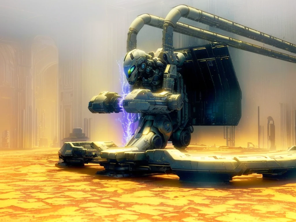 there is a large metal object on a table in a room, depicted as a scifi scene, luminous scifi engine, octane render sci - fi, prometheus alien engineering, sci - fi scene, scifi scene, cybernetic shrine, vivec robot, surreal sci fi set design, intricate machine in space, ancient biomechanical temple, industrial humanity spaceship