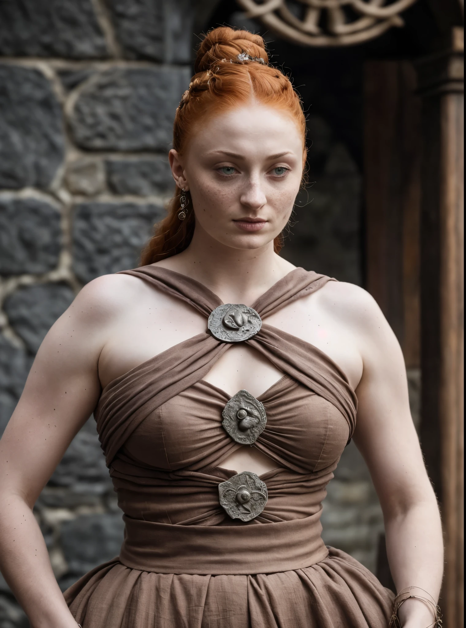 ( Photograph of Sophie Turner as hot sexy queen ) (random photo , full body shot, thick figure, fleshy body, tall woman ) Alayne Stone, Gorgeous Woman, Thick figure, bulky figure, fleshy body, juicy lips, insane details, high level of edits, Queen, queen lady, Lady of Winterfell, Wardeness of the North,) the de facto Lady of the Eyrie, 40 years Old, she a Full growned mature lady now, beautiful mature lady, the queen, milf beauty, mature queen, a captivating woman, beautiful queen, empress, mediaeval queen, alluring appearance, unrivaled beauty, , mediaeval erotic costumes, a Game of Thrones-inspired costume, a close-up of a woman from the middle ages, scene from "Game of Throne," deep cleavage, warrior princess, healthy body, perfect thick body, attractive figure, fleshy body, style of "Game of Throne,", stunning woman, dress made of leather clothe ( ( insanely detailed realistic skin texture, pores, wrinkles ,freckles) , realistic environment, detailed ultra realistic facial features perfect body parts, ( hyper photorealistic) )