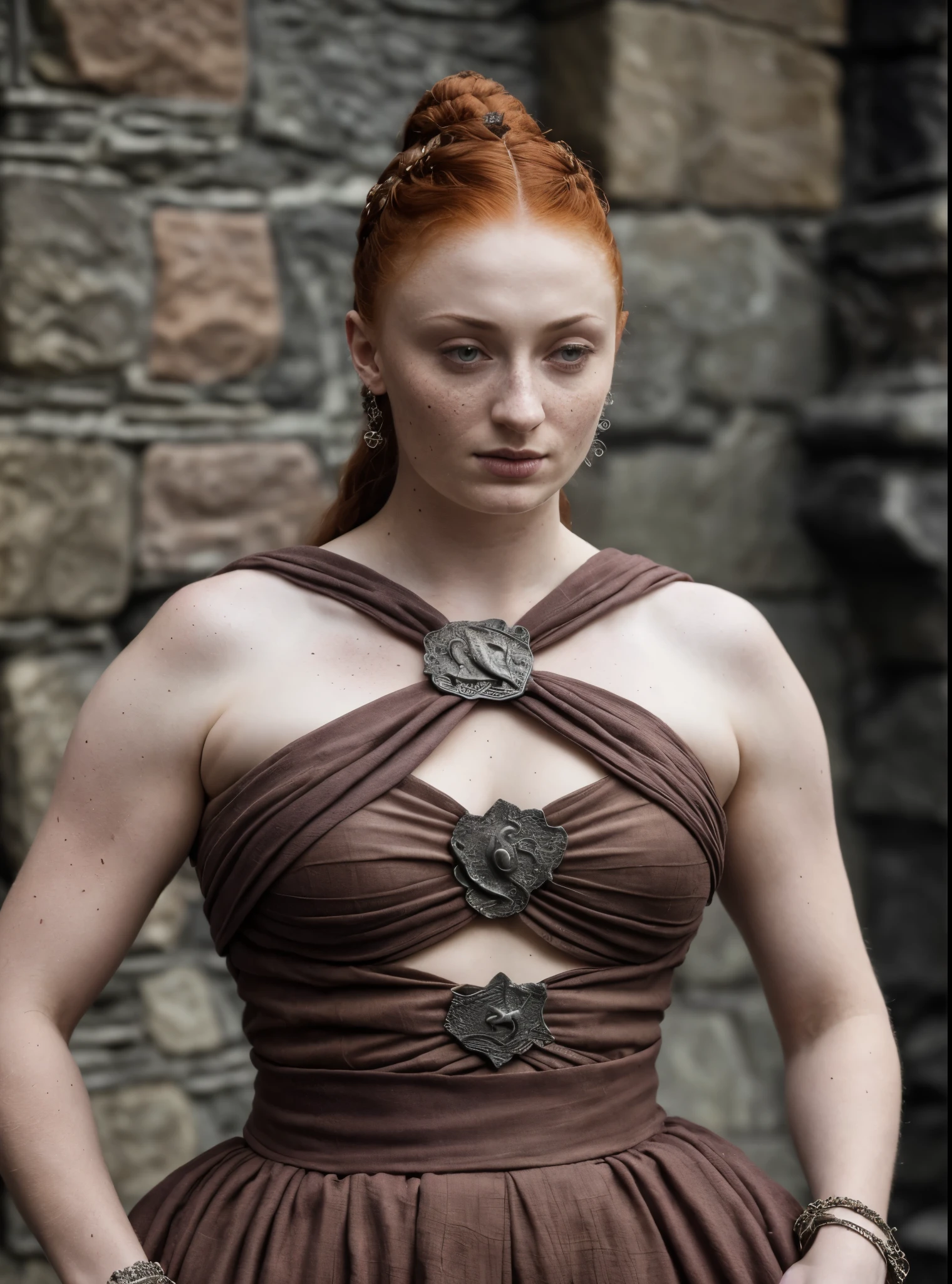 ( Photograph of Sophie Turner as hot sexy queen ) (random photo , full body shot, thick figure, fleshy body, tall woman ) Alayne Stone, Gorgeous Woman, Thick figure, bulky figure, fleshy body, juicy lips, insane details, high level of edits, Queen, queen lady, Lady of Winterfell, Wardeness of the North,) the de facto Lady of the Eyrie, 40 years Old, she  a Full growned mature lady now, beautiful mature lady, the queen, milf beauty, mature queen, a captivating woman, beautiful queen, empress, mediaeval queen, alluring appearance, unrivaled beauty, , mediaeval erotic costumes, a Game of Thrones-inspired costume, a close-up of a woman from the middle ages, scene from "Game of Throne," deep cleavage, warrior princess, healthy body, perfect thick body, attractive figure, fleshy body, style of "Game of Throne,", stunning woman, dress made of leather  clothe ( ( insanely detailed realistic skin texture, pores, wrinkles ,freckles) , realistic environment, detailed ultra realistic facial features perfect body parts, ( hyper photorealistic) )