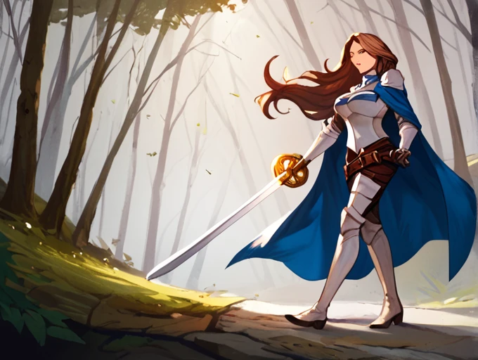 score_9, score_8_up, score_7_up, score_6_up, score_5_up, score_4_up, rating_explicit,
BREAK
1girl, katalina \(granblue fantasy\), brown hair, parted bangs, long hair, brown eyes, adult, mature, looking away,
BREAK
solo, standing, armor, cape, holding sword, walking,
BREAK
forest, cinematic, detailed background, dynamic pose, angled shot, dynamic angle, sunbeam, 