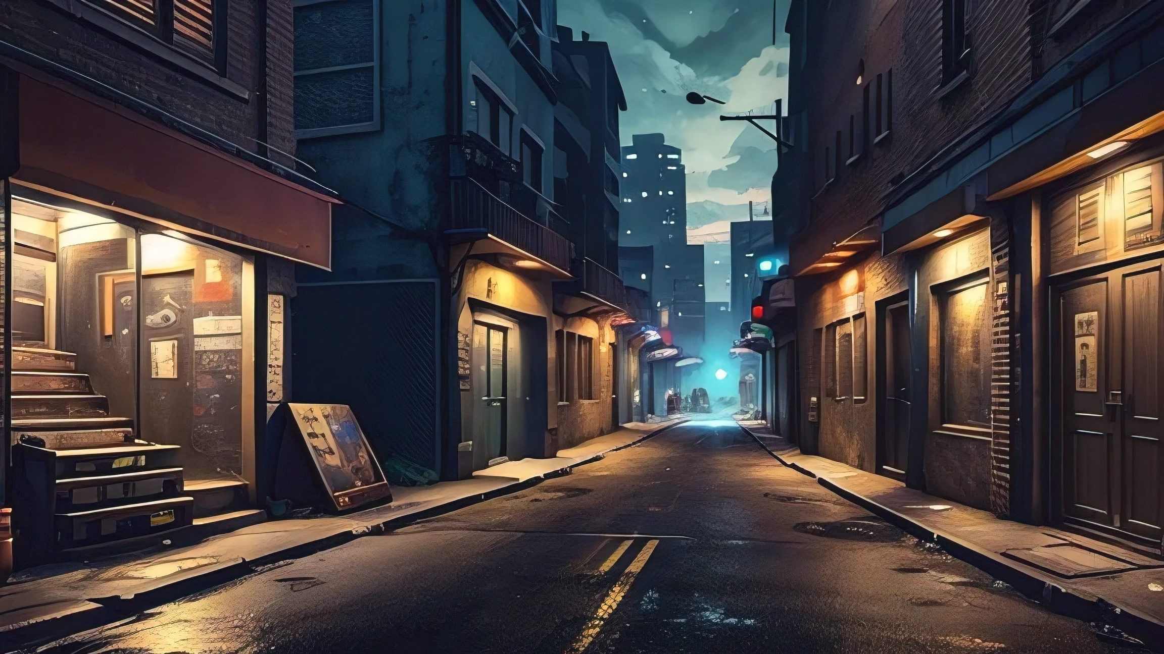 background scene of loading screen of a fps game, night natural landscape, city, urban, alley