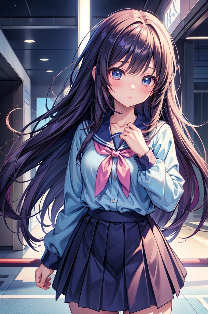 anime girl with long hair and blue shirt and skirt posing, beautiful anime high school girl, ecchi anime style, cute anime girl, seductive anime girl, pretty anime girl, anime moe artstyle, anime girl with long hair, anime best girl, beautiful alluring anime , smooth anime cg art, realistic , a hyperrealistic