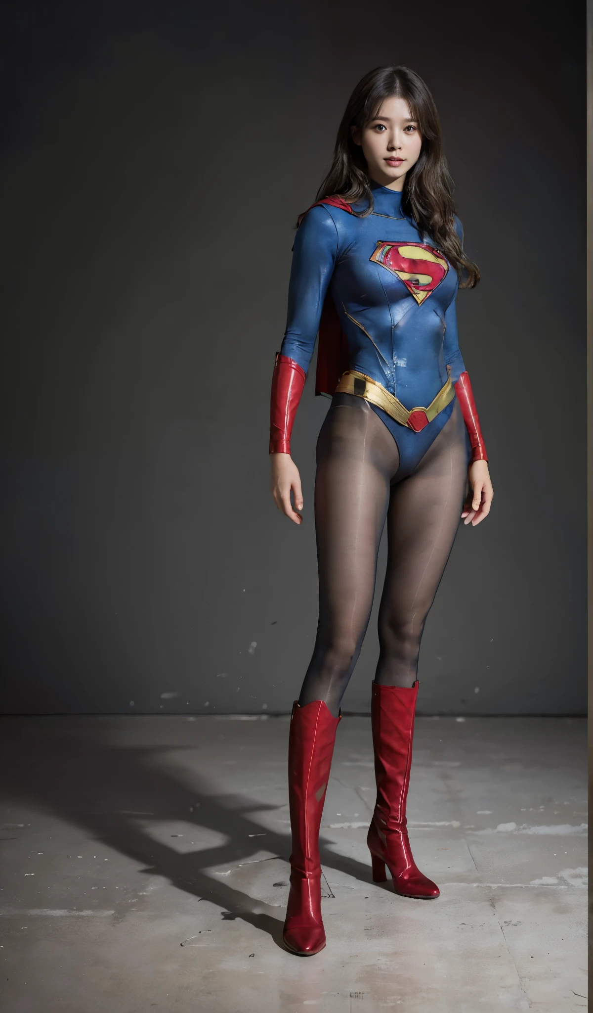 No background、(((Beautiful legs in black tights.)))、(((Legally express the beauty of your smile)))、((((Make the most of your original images)))、(((Supergirl Costume)))、(((Beautiful boyish hairstyle)))、(((suffering)))、(((Please wear black tights....、Be sure to wear red boots)))、((Best image quality、8k))、((highest quality、8k、masterpiece:1.3))、(((Preserve background )))、Sharp focus:1.2、Beautiful woman with perfect figure:1.4、Slim Abs:1.2、Wet body:1.5、Highly detailed face and skin texture、8k