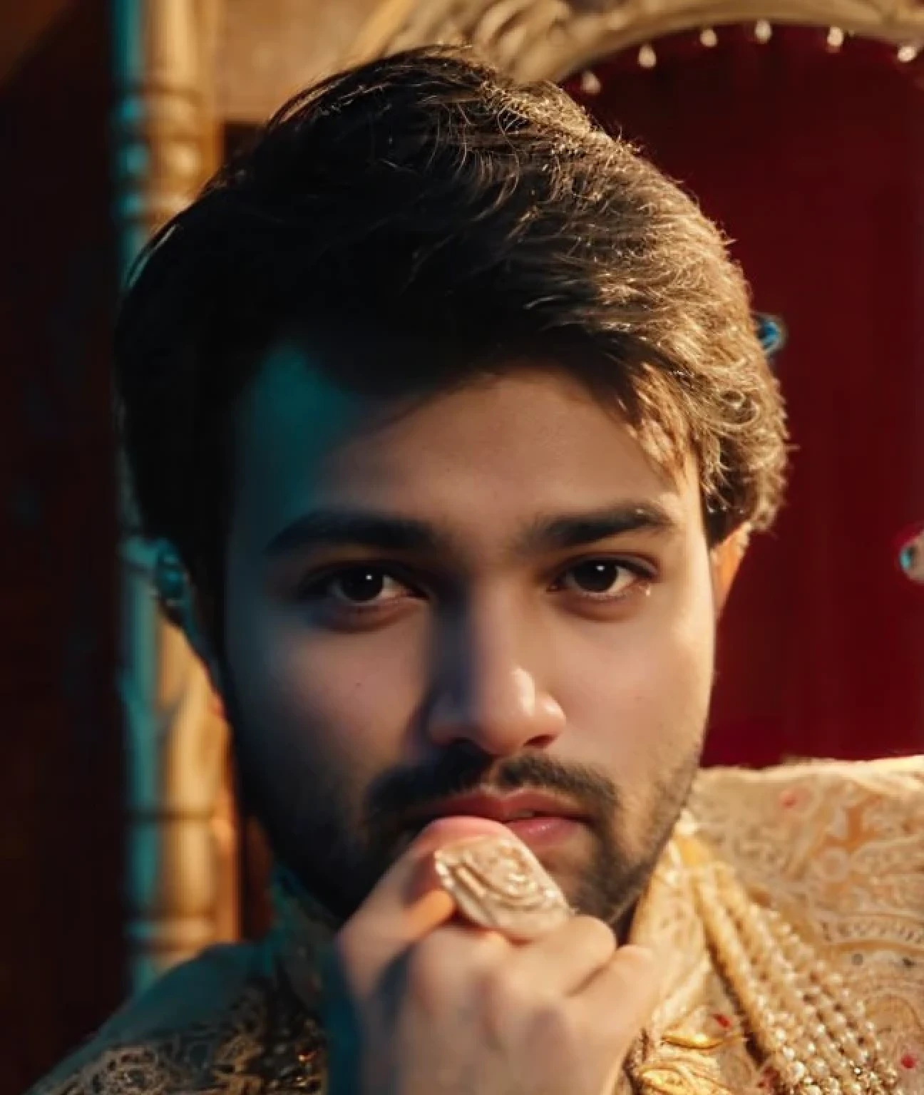 A beautiful young bearded man with highly detailed skin.