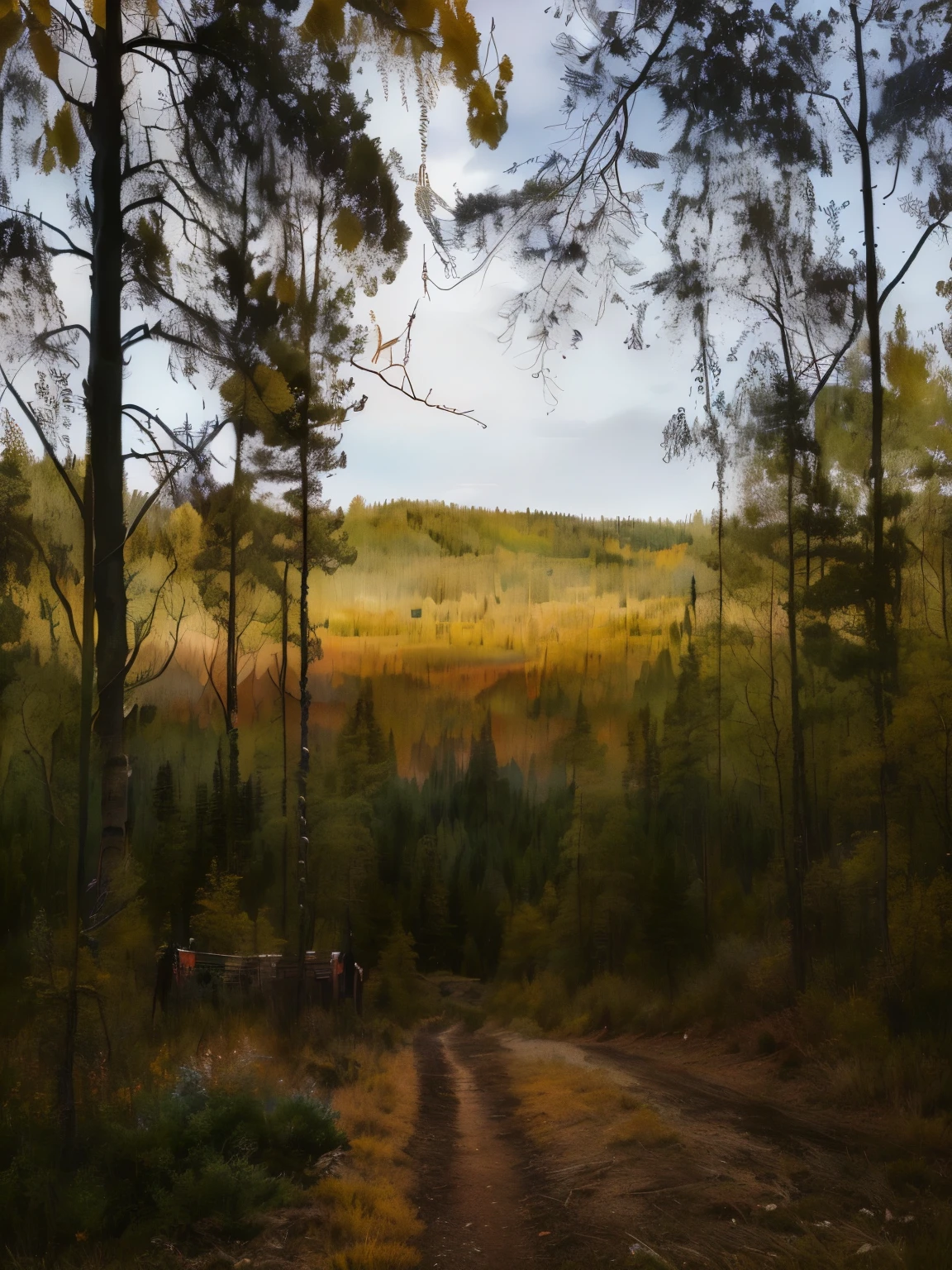 trees and grass in a field with a blue sky in the background, beautiful swedish forest view, near a small lake, view from the distance, forest in the distance, velly distant forest, forest in background, near forest, forrest in background, view of forest, forest outside, forest in the background, birch swamp, beginning of autumn, forrest in the background