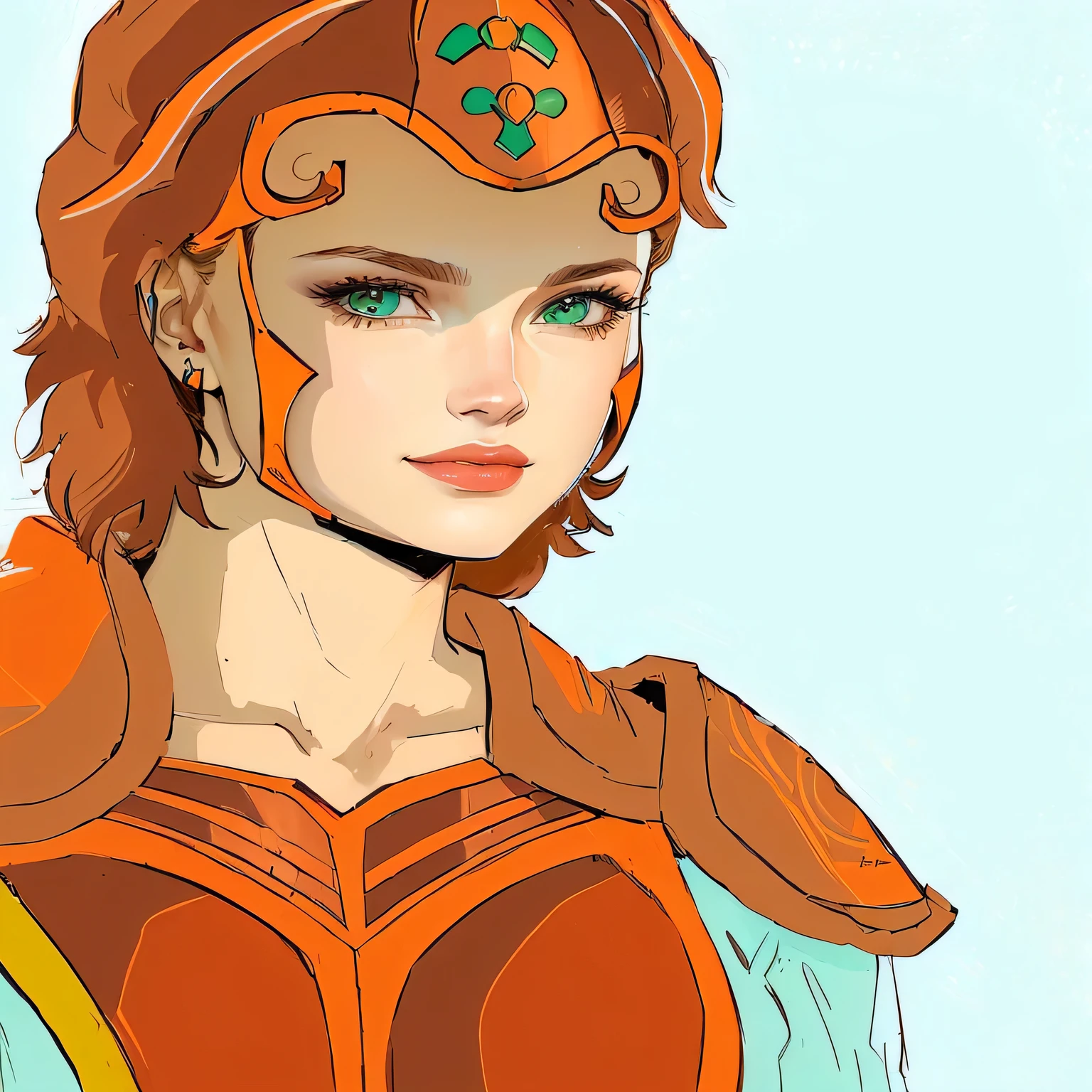 there is a drawing of a woman with a helmet and armor, lineart colorido, a deusa Artemis sorrindo, lineart colorido, a deusa hera parecendo zangada, arte de linha colorida, a deusa hera parecendo zangada, limpar lineart e cor, tela colorida, inspirado em Leona Wood, retrato de darna moderno, High quality color sketch, colorido digitalmente, alta qualidade e realismo.