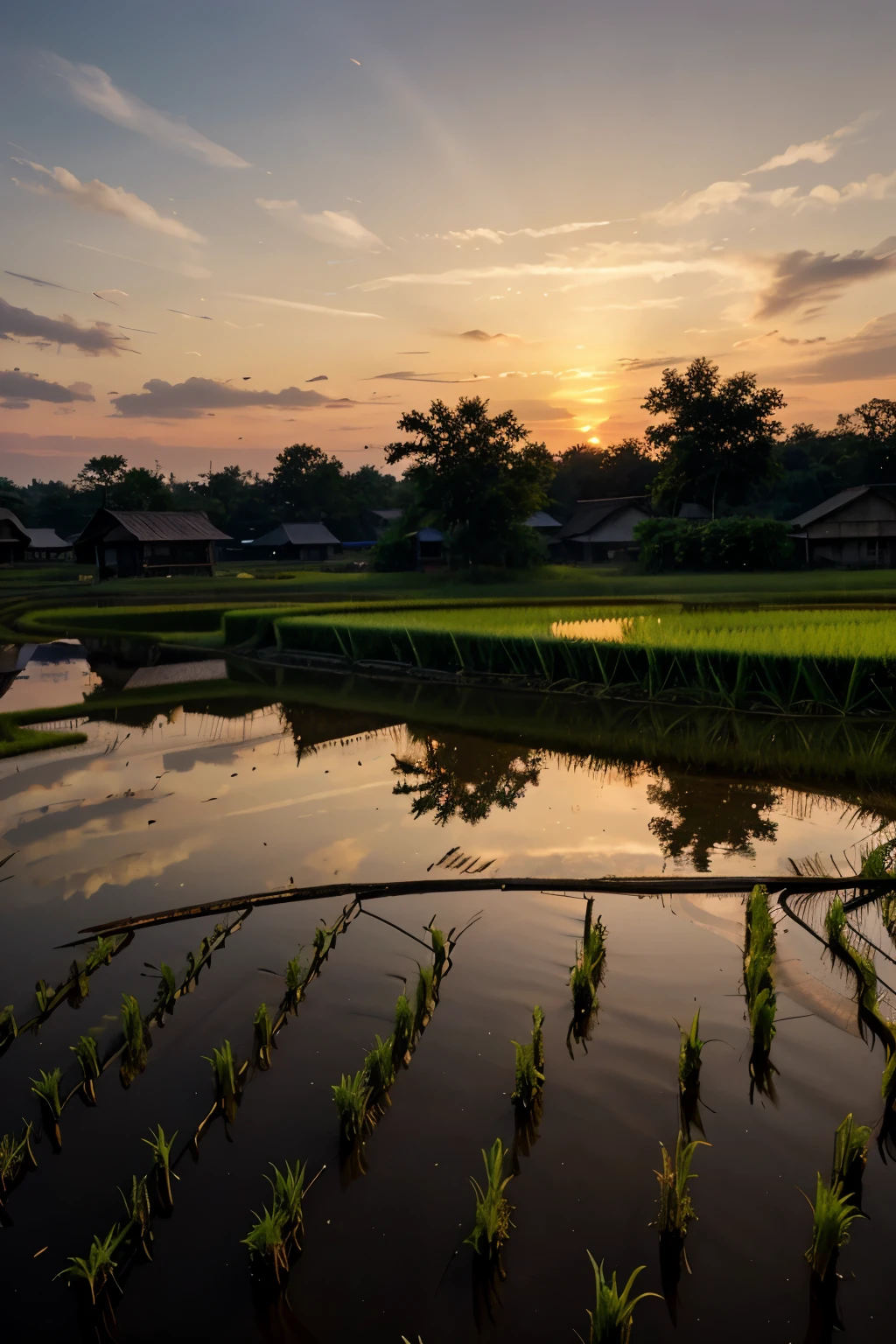dusk, in the rice fields, buffalo, morning