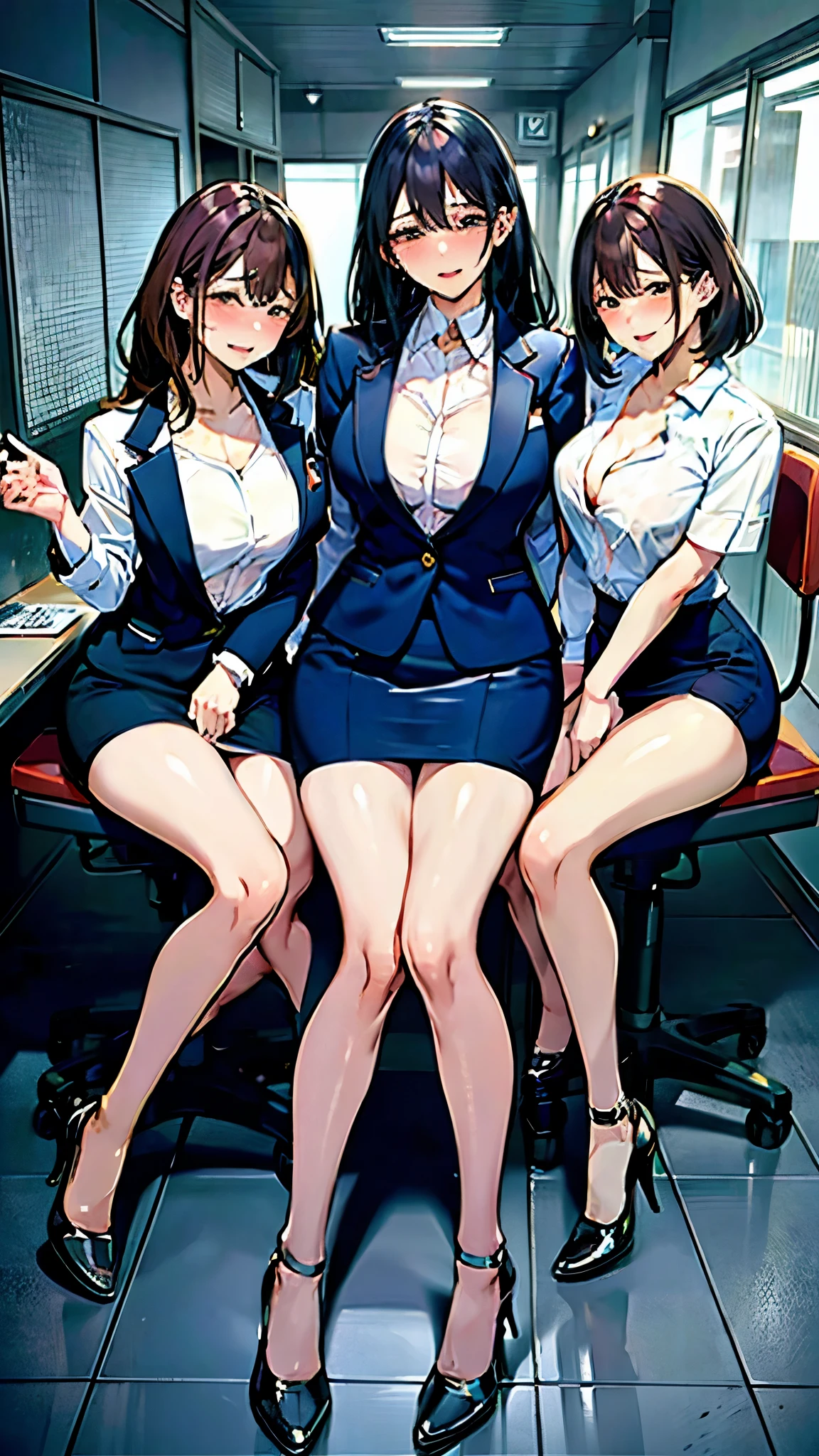Publicly available images:2.0,Company receptionist,open legs,company,On the desk,ID card,Sweat,Disheveled Hair,topless,Big Ass,Big Breasts,Job hunting suit:1.5,Ahegao,Sexual climax:1.5, Pencil Skirt,High heels,groupshot multiple women