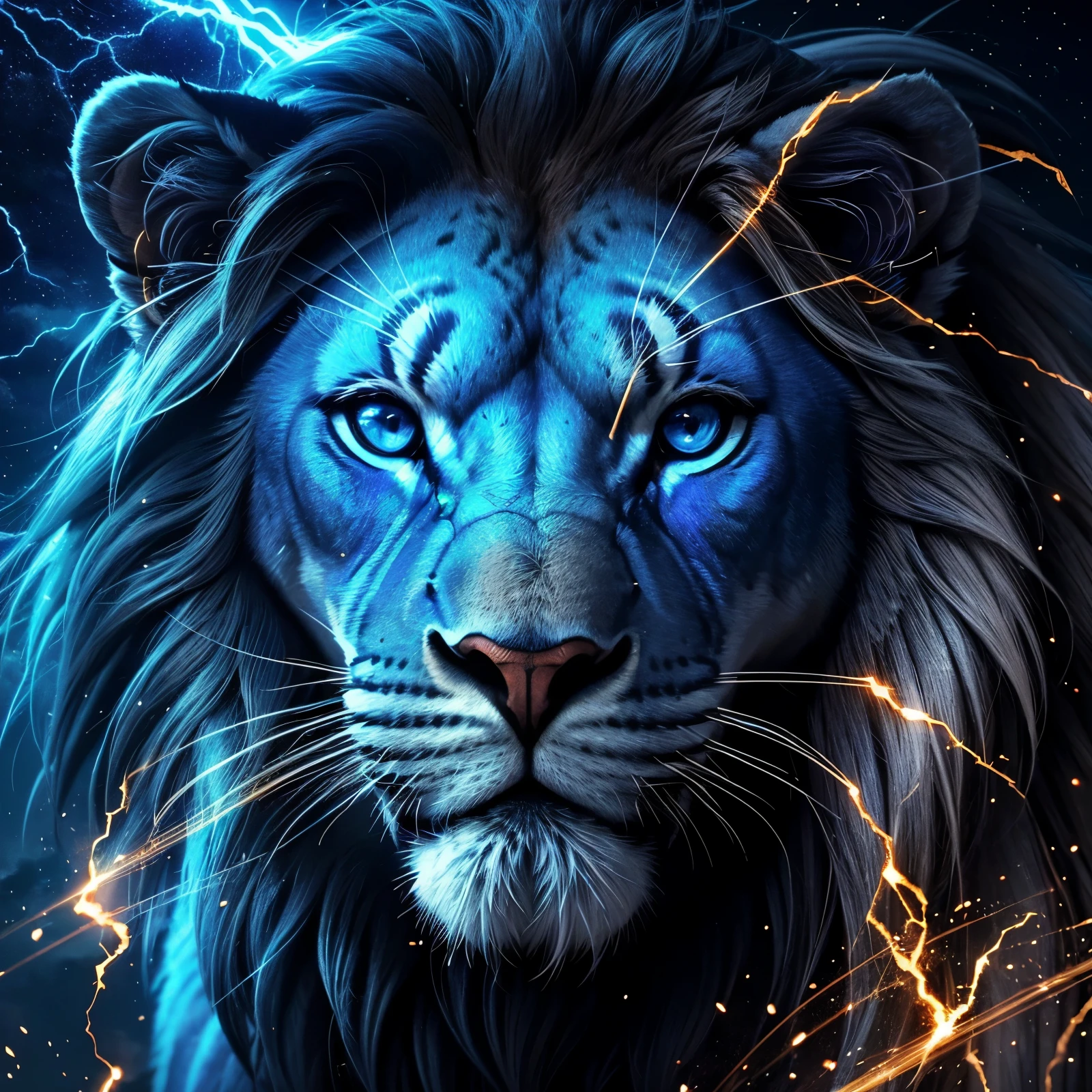 lion, Divine lion, Detailed Realistic Blue Lion, Detailed Realistic Lion Face, Detailed Realistic Eyes, Fotorrealista Ultra Detalhado 16K, Blue Bolts, Blue ThunderBolt, Blue Fire, Realistic Blue Fire, Realistic Thunders, Eletric Bolts, Realistic Detailed 8K, Detailed Realistic 16K, Strong, Feroz, Detailed Realistic Lion, Detailed Realistic Thunders, Blue Bolts, Cores Fotorrealista 8K, Cores Detalhadas 8K, Nitidez Fotorrealista 8K, Fotorrealismo ULTRAHD, Divine Eletric Blue Thunders, Sombras Fotorrealistas 8K, Textura Fotorrealista, Natureza, heavens, celestial, sky night, beauty sky, Noite, majestoso, majestoso Lion, majestoso Sky, Naturalmente Elegante, thunders, Sky thunders, Divine thunder, Linda, Golden, Stars Light, Sky Bolts, Blue Eletricity, Blue Bolts, Rendering, Fotorrealista, UltraHigh definition, 4K, texturasdetalhadas, thunder, sombras detalhadas, cores detalhadas, Natureza Linda, Grande Divino, contraste detalhado, Contraste realista, high resolution, cores detalhadas, fogo, eletricidade, divina criatura, 8k, Realista detalhado, 16K, 8k, High definition, contraste detalhado, Contraste realista, high resolution, cores detalhadas, fogo, eletricidade, divina criatura, 8k, Realista detalhado, elegante,