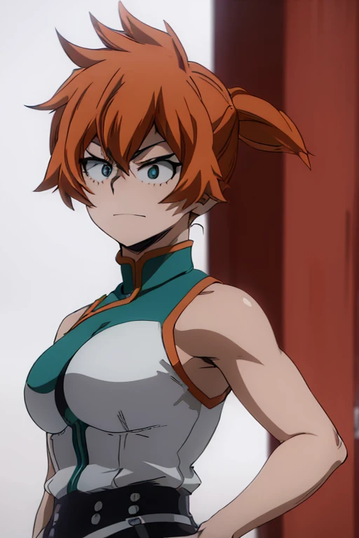 (((itsuka kendo))),(character from the boku no hero academia series),(Wearing),+,(a very sensual short pencil skirt highlighting her ass and a white sleeveless blouse showing her shoulders and showing her breasts)