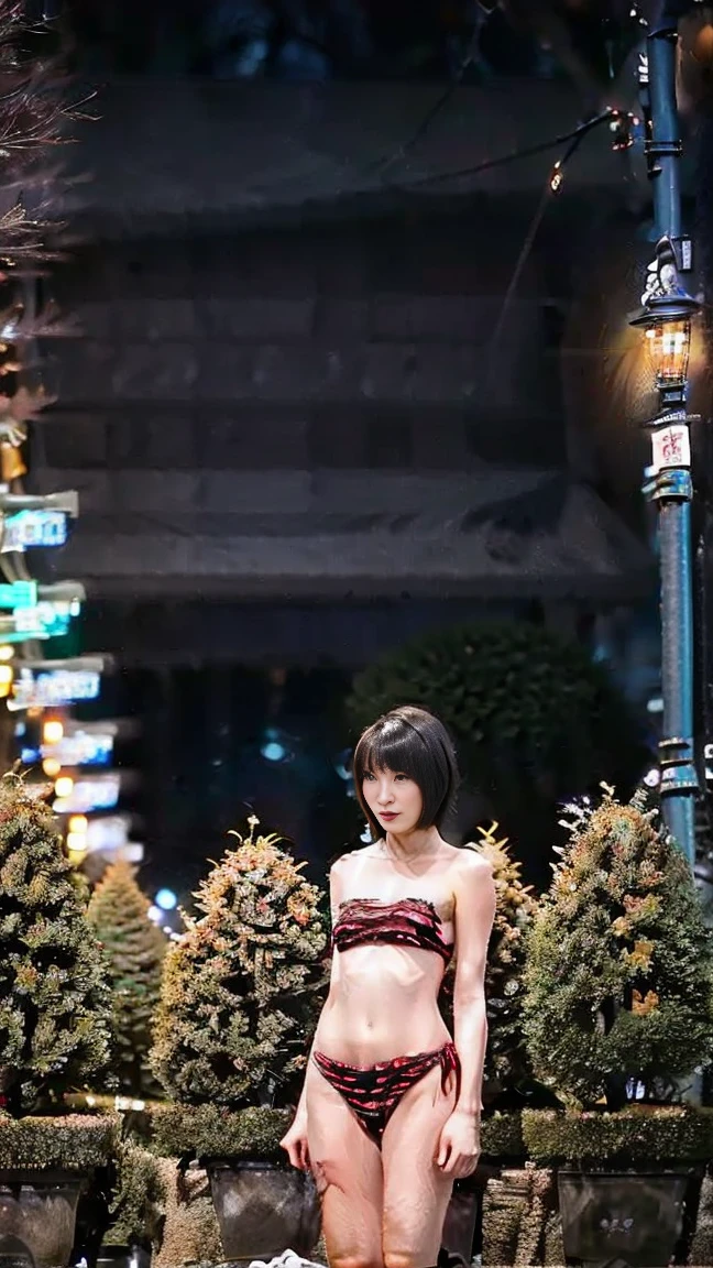 One Girl, (strapless micro bikini:1.4),
(RAW Photos, highest quality), (Realistic, Realistic:1.4), Tabletop,
Very delicate and beautiful, Very detailed, 2k wallpaper, wonderful, In detail, Very small breasts、Small breasted girl、
Very detailedな CG Unity 8K 壁紙, Very detailedな, High resolution, Soft Light,
Beautiful detailed girl, Very detailedな目と顔, Beautiful and detailed nose, Beautiful details, Cinema Lighting,
Winter Night View, Illumination of the street trees at Roppongi Hills, that'it's snowing,
Perfect Anatomy, Slender body,Short Bob Cut, bangs, View your audience,