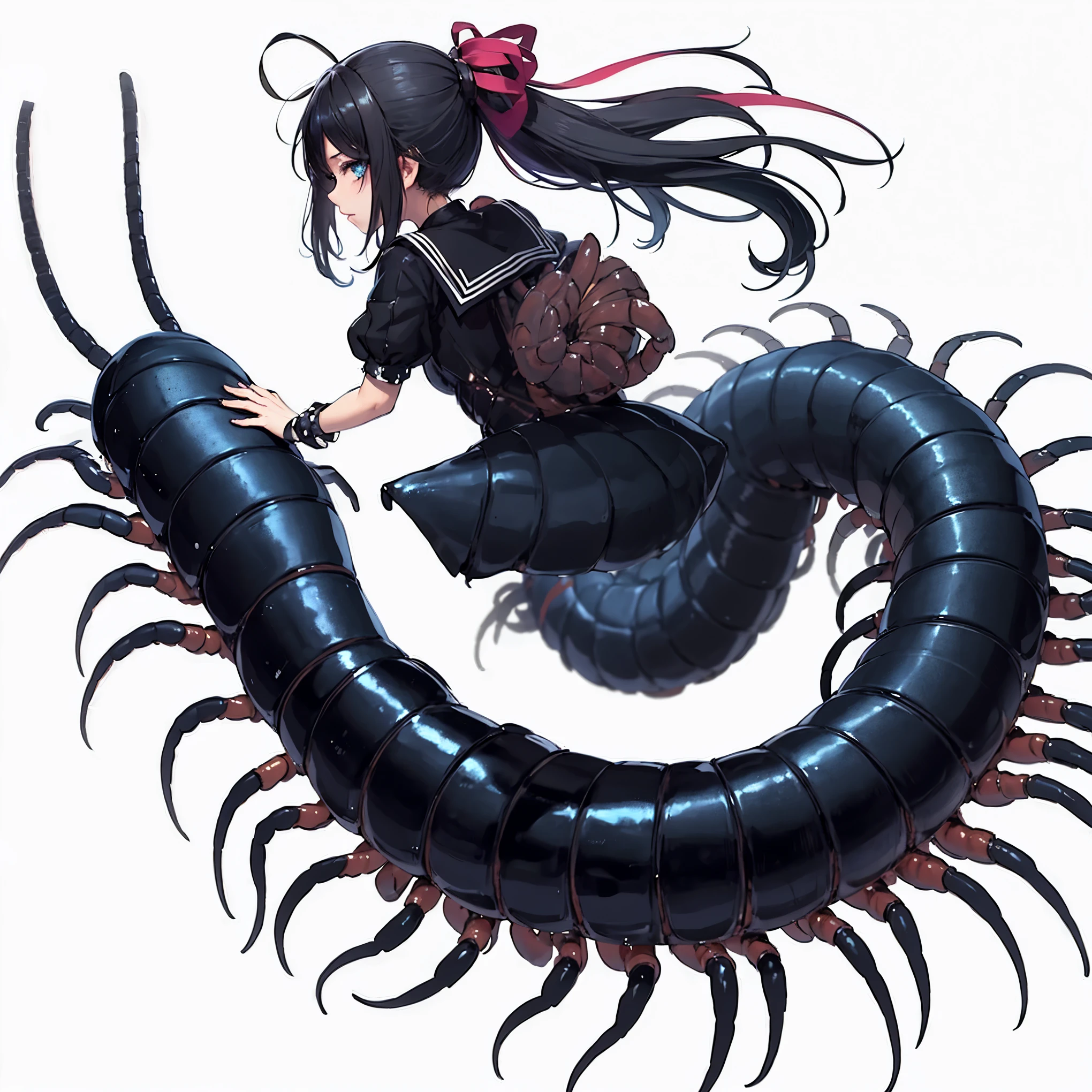 Centipede girl. Her image color black. Black body and blue leg Centipede. close-up girl.