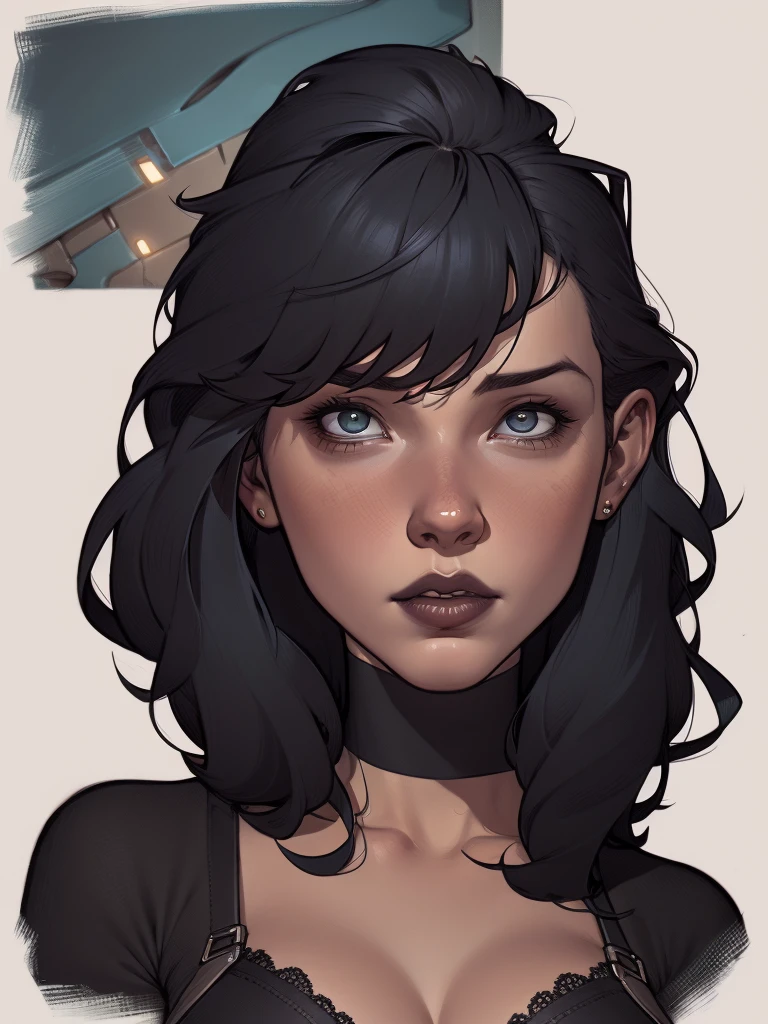 A closeup of a woman in a black top and a black bra, estilo de arte de charlie bowater, Estilo Charlie Bowater, retrato de vampiro, arte do personagem charlie bowater, Alena Aenami e Artgerm, Neoartcore e Charlie Bowater, Charlie Bowater cores ricas e profundas, lazy art style, Artgerm e Tom Bagshaw