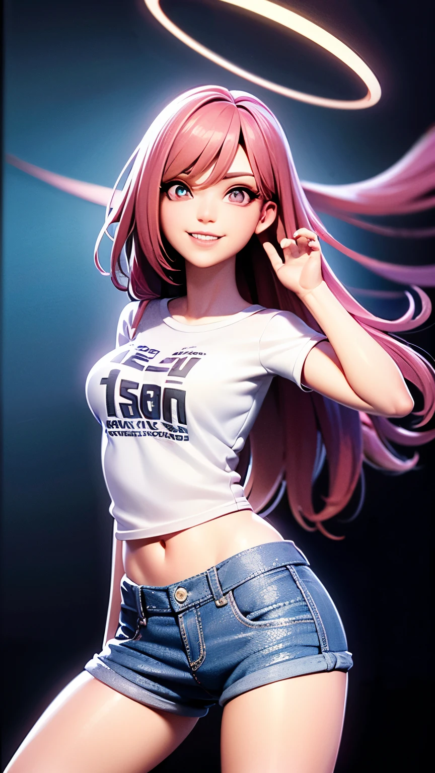 Mujer joven, 20 years, cuerpo completo, gran trasero y grandes senos, piel blanca, con tatuajes en el cuerpo, usando un short Jean, con una blusa muy corta, gran escote, con un arco en la mano, con trenzas en el cabello, pose de batalla, fondo estilo HALO, pose sexy, 8K resolution, 32k resolution, cinematic lighting, high quality, formato Raw