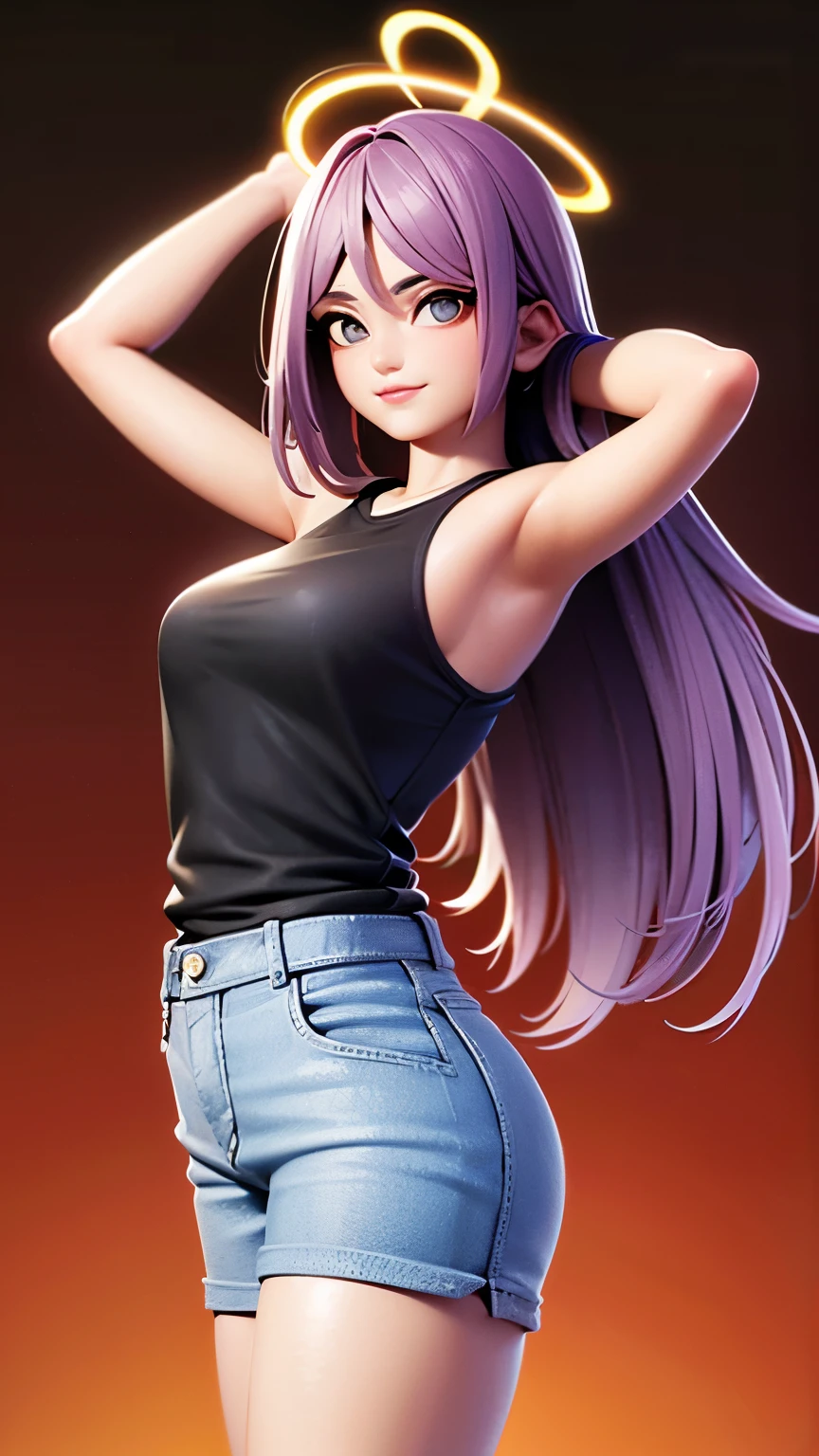 Mujer joven, 20 years, cuerpo completo, gran trasero y grandes senos, piel blanca, con tatuajes en el cuerpo, usando un short Jean, con una blusa muy corta, gran escote, con un arco en la mano, con trenzas en el cabello, pose de batalla, fondo estilo HALO, pose sexy, 8K resolution, 32k resolution, cinematic lighting, high quality, formato Raw 