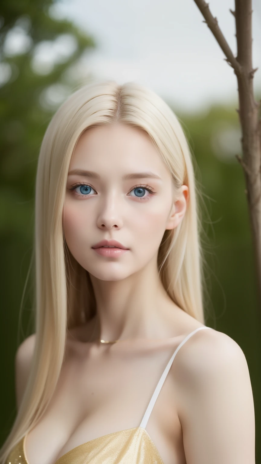 幻想的な空間に佇むbeautiful女性, White and gold tight micro dress, 8k, {{masterpiece}}, highest quality, expensive quality:1.4), {{[[Front view}}, eye_touch,Multiple photo poses)]], Very cute face, and very pretty eyes, Cute Images, Cute Images, {{Half Body}}, {{{{{{{{Long legs}}}}}}}}, {{{{Slim and sexy body}}}}, {{{{{{背のexpensive女性}}}}}}, {{height: 177cm}}, alone, beautiful, Lovely, Adorable, Pale skin, {{18〜22 year old German woman}}, look beautiful German girl and blue eyes or green eyes with platinum blonde hair color), Scandinavian German girl, {{{{{{{{{{Half Girl}}}}}}}}}}, {{{{{{{{{{expensive_all}}}}}}}}}},Large Breasts 、Cleavage