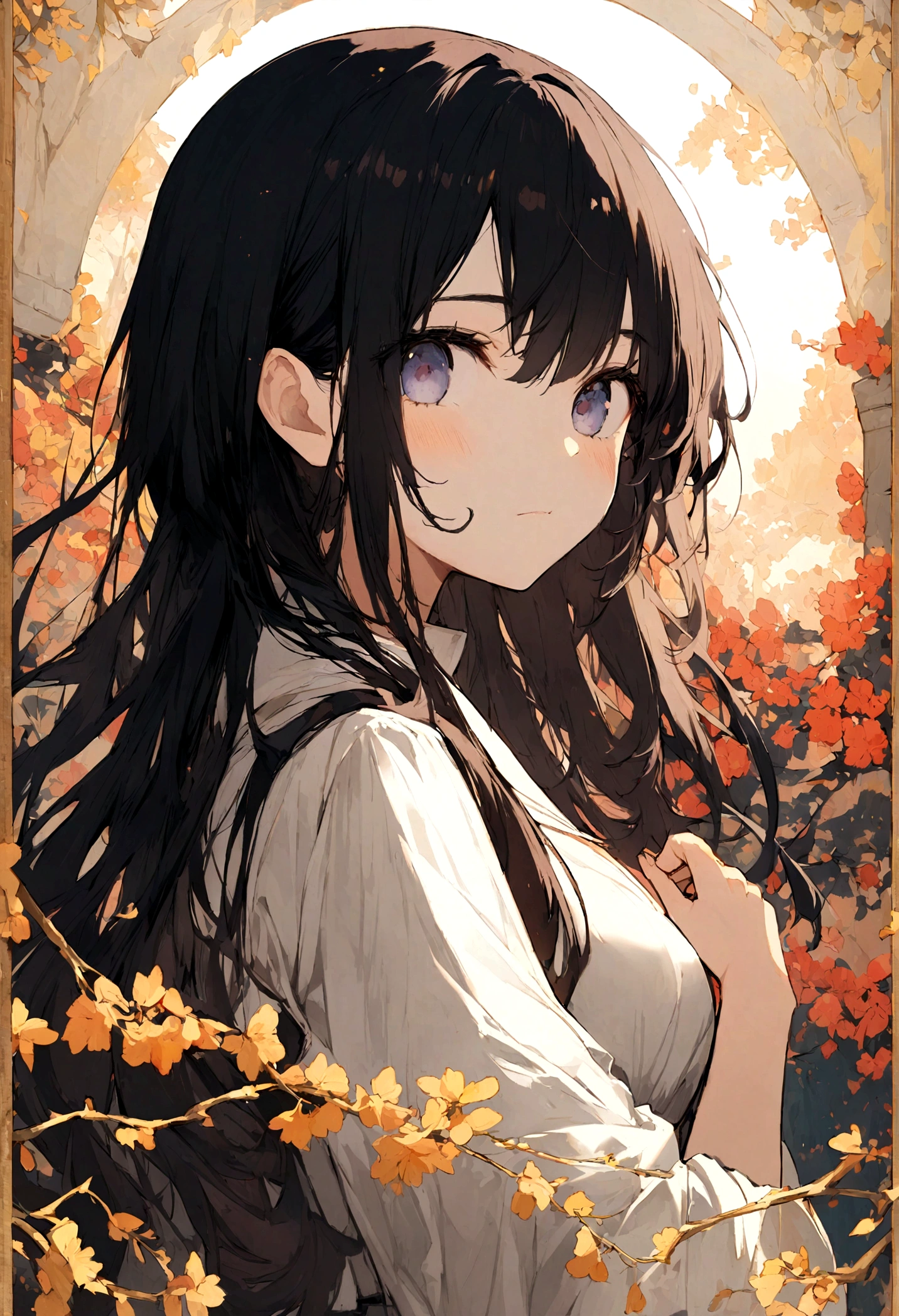 create a beautiful Japanese girl anime for a book cover without letters on the