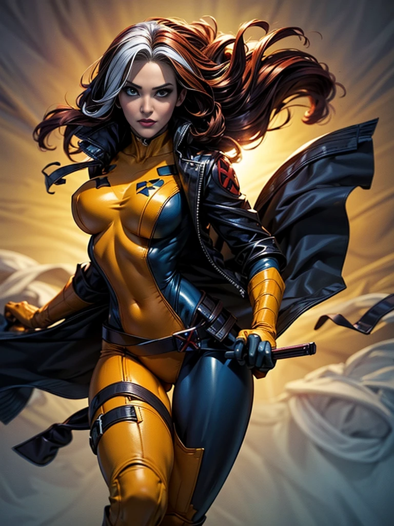 Jennifer Garner、masterpiece、High quality 4K、villain (X-Men)、Gothic Girl、Sculpted Body Gothic Makeup、Black jacket、Red and blue 、masterpiece、highest quality、Cowboy Shots、one personの女の子、one person、Technology Military 、fringe