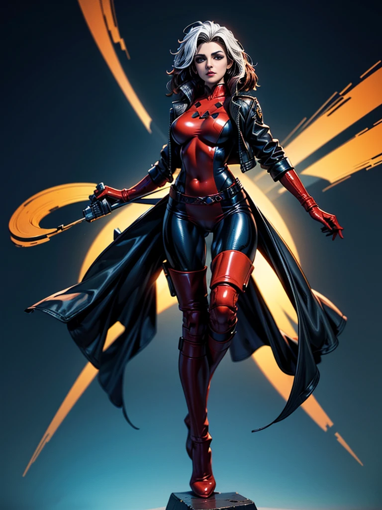 Penelope Cruz、masterpiece、High quality 4K、villain (X-Men)、Gothic Girl、Sculpted Body Gothic Makeup、Black jacket、Red and blue bodysuit、masterpiece、highest quality、Cowboy Shots、one personの女の子、one person、Technology Military Bodysuit、fringe