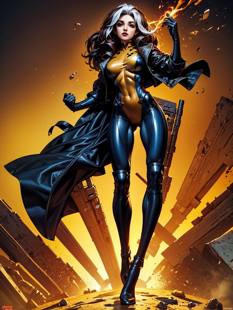 Penelope Cruz、masterpiece、High quality 4K、villain (X-Men)、Gothic Girl、Sculpted Body Gothic Makeup、Black jacket、Red and blue bodysuit、masterpiece、highest quality、Cowboy Shots、one personの女の子、one person、Technology Military Bodysuit、fringe