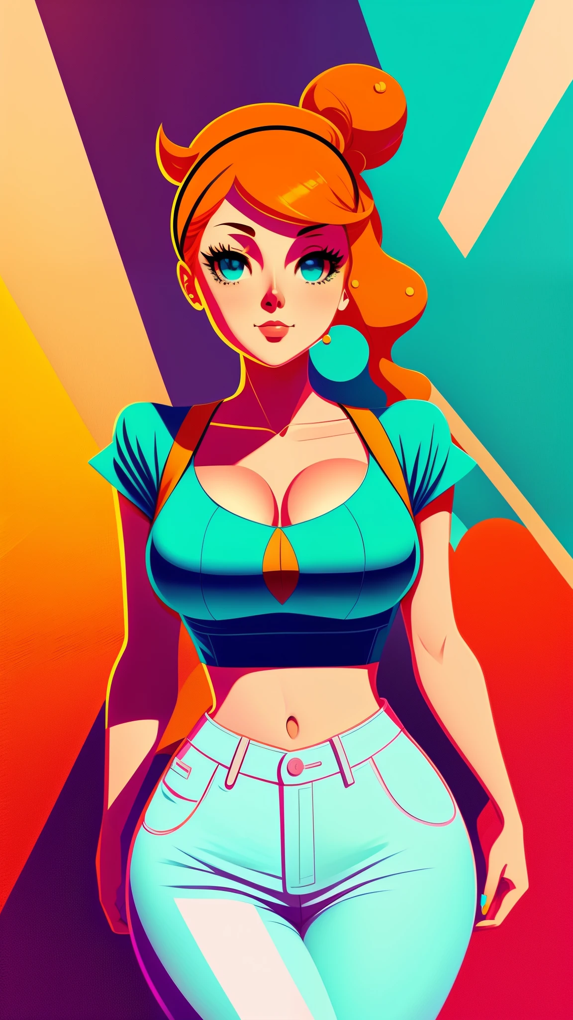 Sonia from pokemon, in a dynamic pose, turquois camisole, tight jeans, large breasts, long legs, cleavage, milf, sexy body, navel, designed by Gucci::3, tumblr, inspired by Yanjun Cheng style, digital art, meme lofi internet girl, trend in dezeen, catalog photo, 3 d render beeple, rhads and lois van baarle, cartoon style illustration, bright pastel colors, a beautiful art illustration, --ar 2:3 --q 2