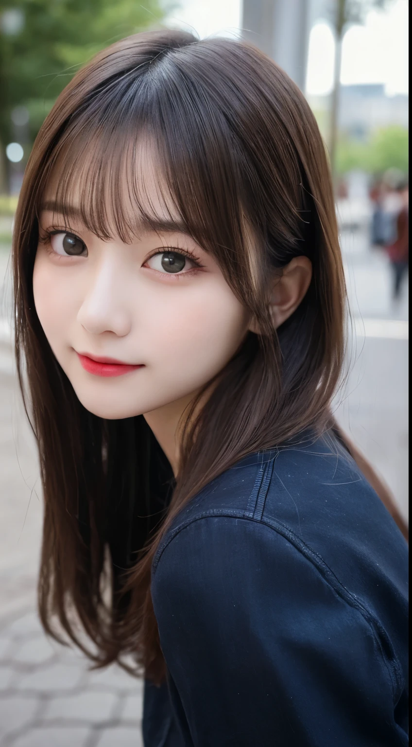 Tabletop, highest quality, shape, Very detailed, finely, High resolution, 8k wallpaper, 完璧なダイナミックな構shape, Beautiful and exquisite,ランダムなcute髪,,Natural color lip、20-year-old girl、cute、Looking into the camera,Always blur the background,Perfect and beautiful face,Slim face and figure,Big eyes、Putting on gal makeup,Small face,Shooting from below、Blurred Background,Elegant feminine face、Cyberpunk Fashion、smile、Change pose randomly、Randomly change the shooting angle and position、Playing in the park