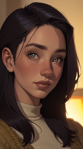 Close-up of a woman with long hair and a sweater, cabelo castanho encaracolado, linda modelo, retrato de alta qualidade, medium portrait soft light, parece a jovem liv tyler, retrato colorido, linda mulher, cabelo loiro cacheado | d & d, beautiful portrait lighting, uma linda jovem, modelo muito lindo, Retrato de 50mm, medium - long cabelo castanho encaracolado