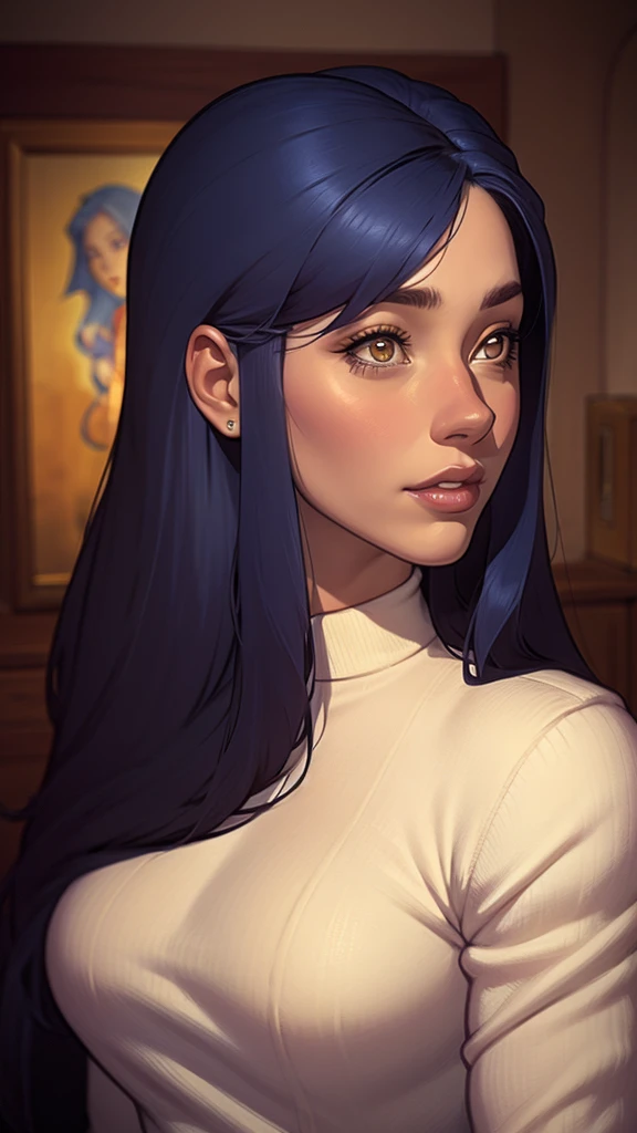 Close-up of a woman with long hair and a sweater, cabelo castanho encaracolado, linda modelo, retrato de alta qualidade, medium portrait soft light, parece a jovem liv tyler, retrato colorido, linda mulher, cabelo loiro cacheado | d & d, beautiful portrait lighting, uma linda jovem, modelo muito lindo, Retrato de 50mm, medium - long cabelo castanho encaracolado