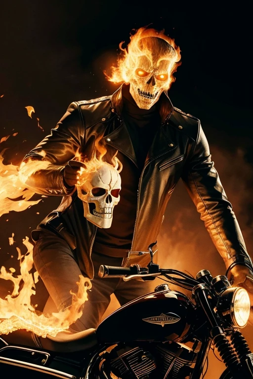 Ghost rider with a human head in his hand 