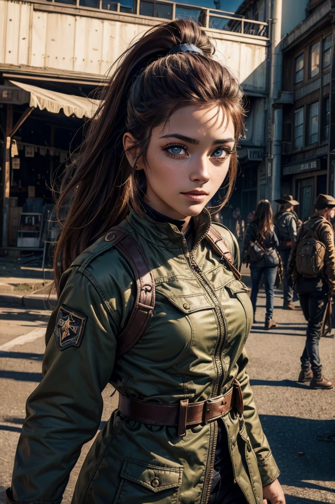 
iliaamitola, ilia amitola, smiling, long hair, blue eyes, brown hair, ponytail, dark skin, dark-skinned female, BREAK khaki mini dress belts, BREAK outdoors, walking along side river, bonfires, wrecked vehicles, crowd, (crowd in military dress), post-apocalypse, dystopian future, crowd, (crowd in military uniforms), (volumetric lighting), best quality, masterpiece, intricate details, tonemapping, sharp focus, hyper detailed, BREAK looking at viewer, (cowboy shot:1.5), BREAK (masterpiece:1.2), best quality, high resolution, unity 8k wallpaper, (illustration:0.8), (beautiful detailed eyes:1.6), extremely detailed face, perfect lighting, extremely detailed CG, (perfect hands, perfect anatomy), 
