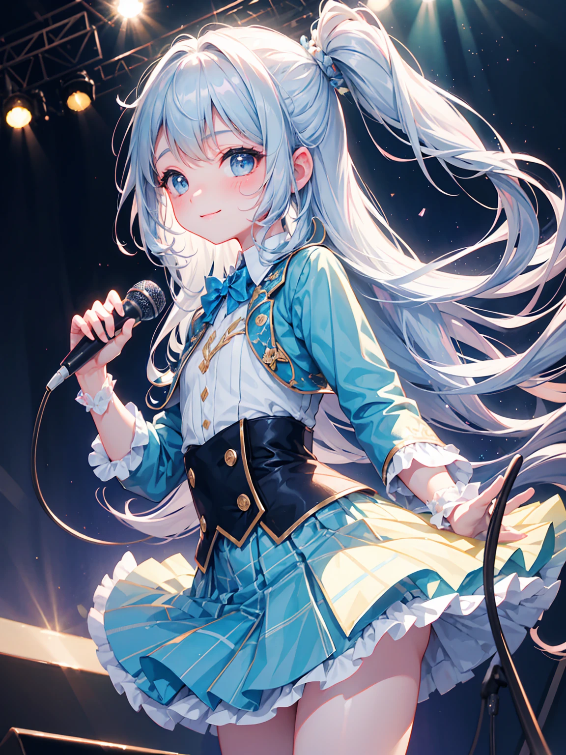 absurderes、ultra-detailliert、masterpiece、top-quality、BREAK、Official art、(Beautifully Aesthetic:1.2)、(watercolor paiting:Curly)、BREAK、Devilish Pretty Girl 1.2、a beauty girl、Beautiful nasal muscles、BREAK(kawaii:⒈3)、sixteen years old、BREAK、colourful hair、((Split Hair 1.1))、Splash、(Mixed blue and pink hair1.2)、(フラクタルアート1.3)、BREAK、Cat's ears、A sexy、(Cat gloves、Fluffy hands)、BREAK、Like a cat's paw、Short socks、human - shaped、BREAK、AI Concert、BREAK、(Random eye color、heterochromia iridis)、BREAK、From Side、Look at viewers、BREAK、((Above the live stage))、Wedding costumes with ultra-detailed embroidery、Sing while holding the microphone with your left hand、Neon Detail Spotlight、BREAK、BREAK、Shyness、tension、red blush、happy facial expression、The best smile、BREAK、Versatile poses、BREAK、Standing、BREAK、(Cute Panty Shot Figure 1.1、Cute embroidered white string panties)、BREAK、