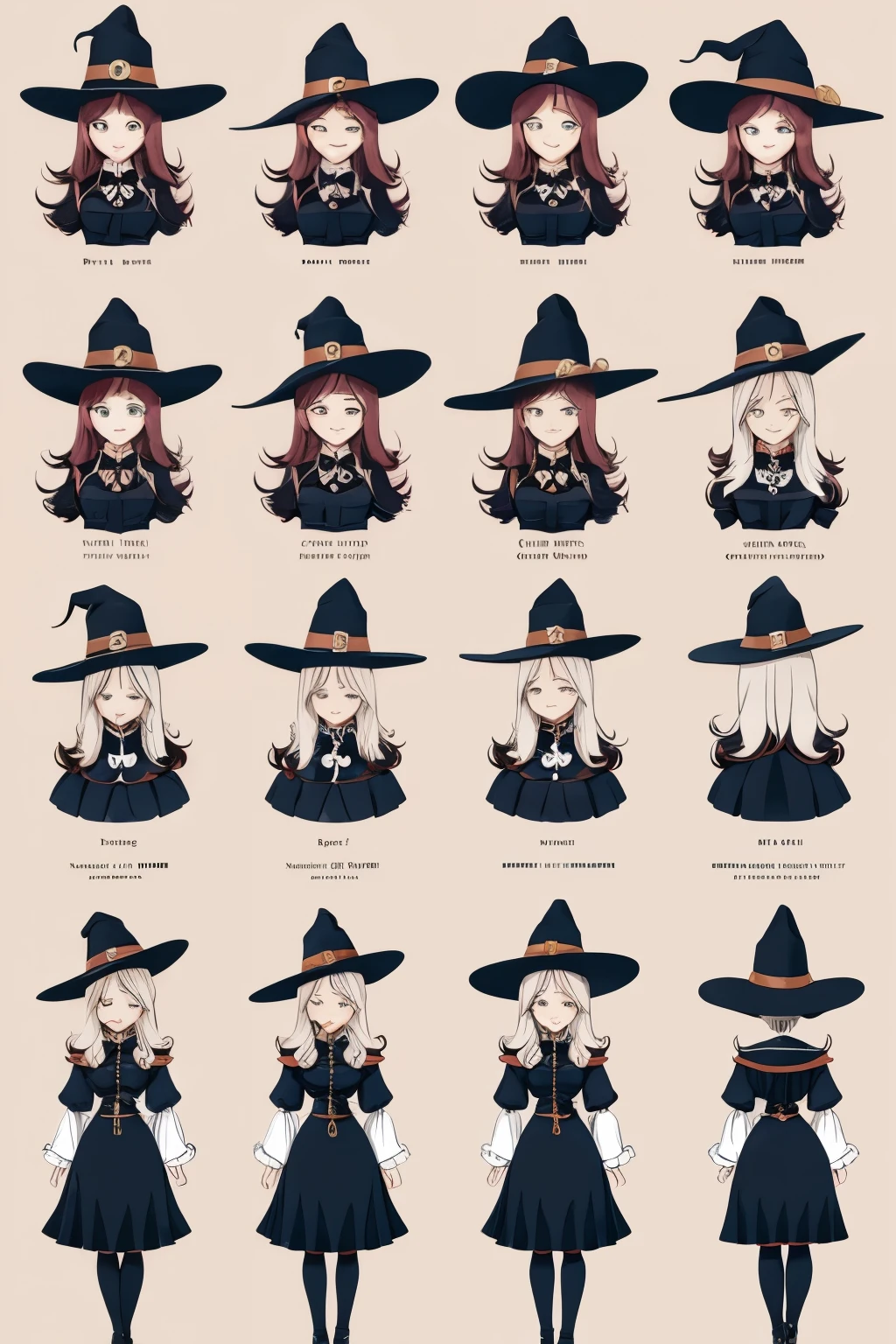 make a design anime witch reference sheet
