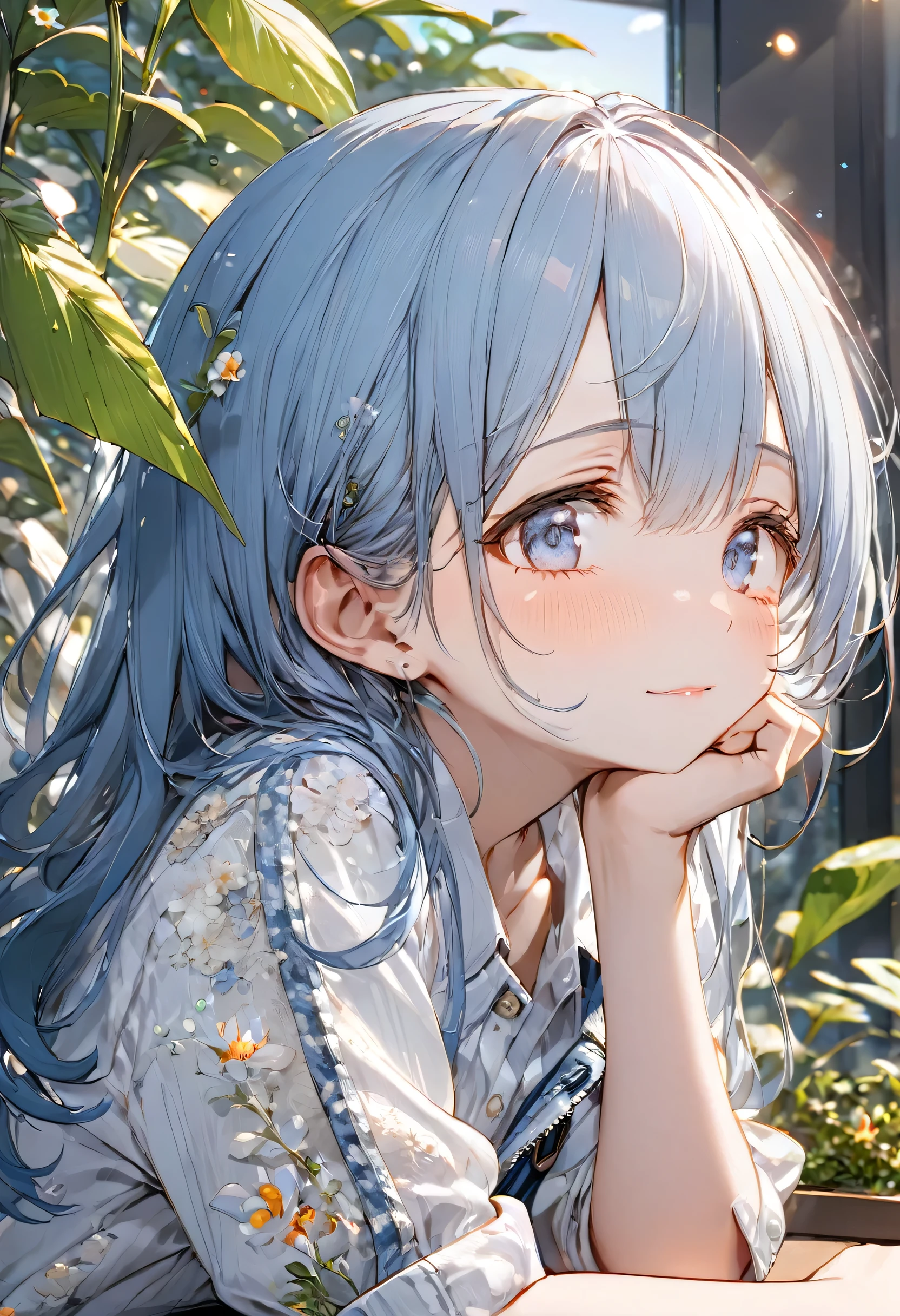 (sightseeing style) (in the Tokyo Skytree, front side of Tokyo Skytree), break, (15 yo solo:2 forehead blue hair long hair lovely girl, lovely blue eyes, best smile), (in a casual Shirt, summer jackets, denim pants), BREAK, (masterpiece, best quality, 16k, beautiful detailed grow, daydreaming expression)