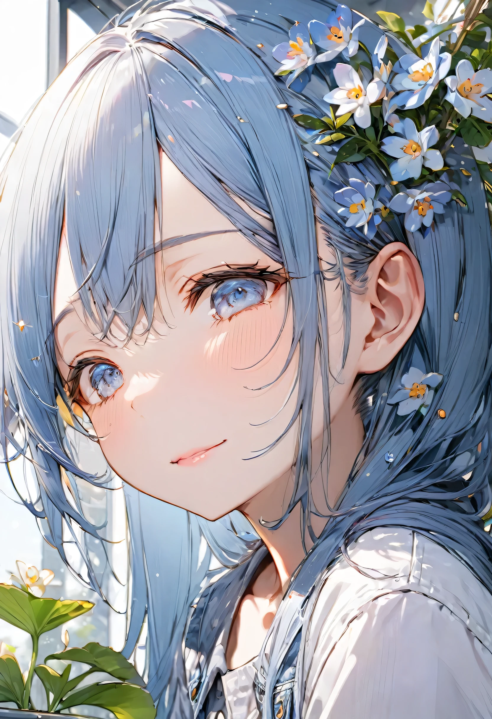 (sightseeing style) (in the Tokyo Skytree, front side of Tokyo Skytree), break, (15 yo solo:2 forehead blue hair long hair lovely girl, lovely blue eyes, best smile), (in a casual Shirt, summer jackets, denim pants), BREAK, (masterpiece, best quality, 16k, beautiful detailed grow, daydreaming expression)