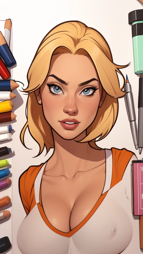 estilo de desenho animado:1.2), Yvonne Strahovski mulher Imagem de desenho animado de uma mulher , roupas sensuais , garota super fofa, authoritarian would be facial expressioncartoon style illustration, estilo de arte dos desenhos animados, estilo de arte dos desenhos animados, digital illustration style, design de personagens altamente detalhado, arte digital detalhada fofa, City fan art, design de personagem retrato, beautiful digital illustration, retrato de alta qualidade, arte em quadrinhos, retrato do design do personagem, white background Buso without clothes and medium breasts, beautiful and symmetrical body curves