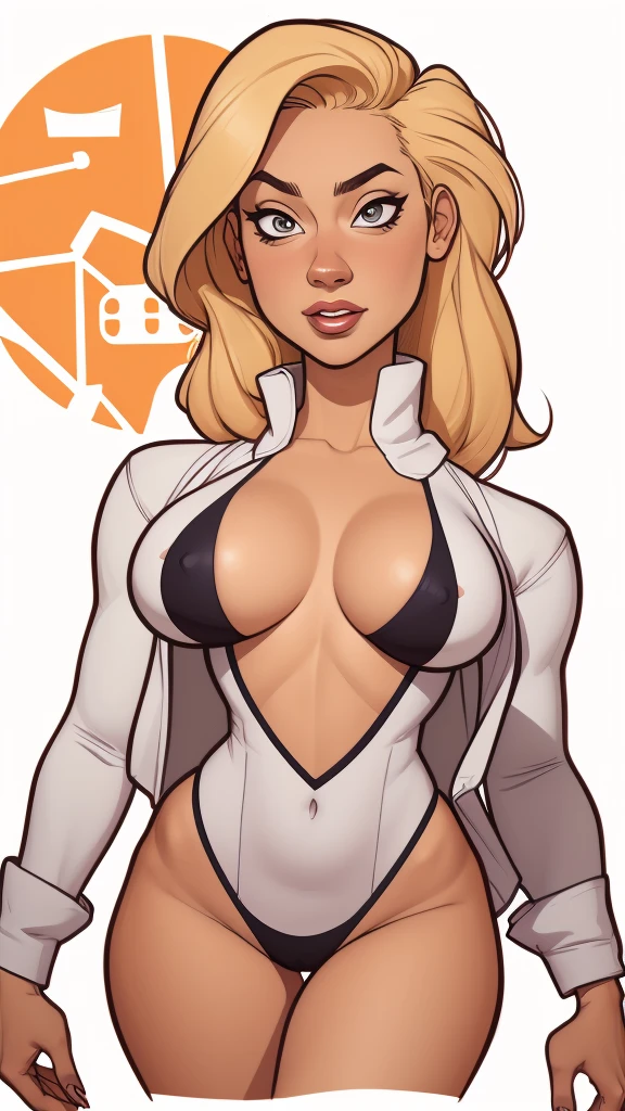 estilo de desenho animado:1.2), Yvonne Strahovski mulher Imagem de desenho animado de uma mulher , roupas sensuais , garota super fofa, authoritarian would be facial expressioncartoon style illustration, estilo de arte dos desenhos animados, estilo de arte dos desenhos animados, digital illustration style, design de personagens altamente detalhado, arte digital detalhada fofa, City fan art, design de personagem retrato, beautiful digital illustration, retrato de alta qualidade, arte em quadrinhos, retrato do design do personagem, white background Buso without clothes and medium breasts, beautiful and symmetrical body curves