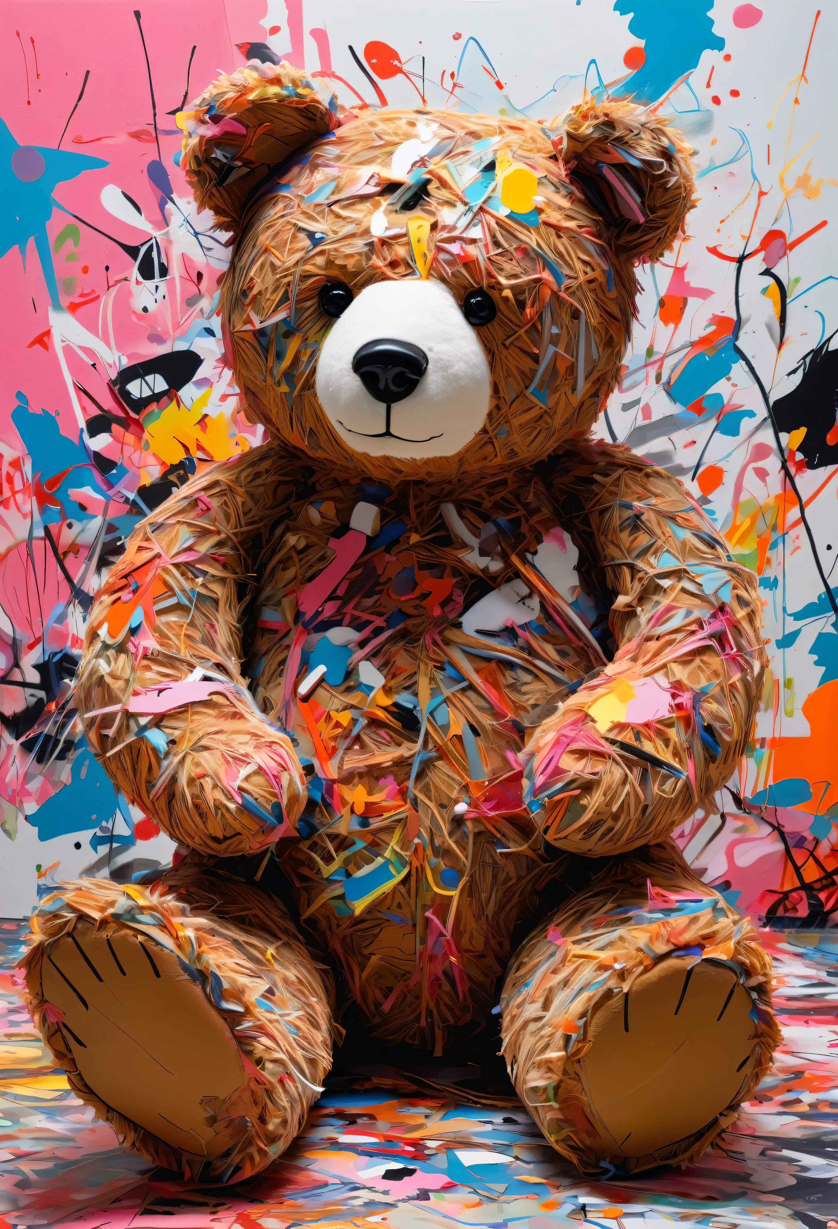 Graffiti, scribble, Comics by Petra Cortright, best quality, masterpiece, teddy bear artwork, Representative work, official art, Professional, Ultra intricate detailed, 8k, teddy bear art, colourful background
