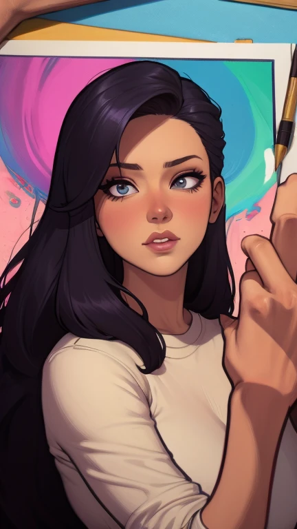 Fundo branco um close up de um desenho animado de um homem e uma mulher, arte de pintura digital dos desenhos animados, pintura digital de desenho animado, arte em quadrinhos ocidental, arte dos desenhos animados style, arte dos desenhos animadosstyle, por Jason Chan, por Ryan Yee, arte dos desenhos animados, western comic style, arte conceitual de desenho animado, cartoon style illustration, velho Oeste, detailed fanartClose up of a woman with long hair and a sweater, cabelo castanho encaracolado, linda modelo, retrato de alta qualidade, medium portrait soft light, parece a jovem liv tyler, retrato colorido, linda mulher, cabelo loiro cacheado | d & d, beautiful portrait lighting, uma linda jovem, modelo muito lindo, Retrato de 50mm, medium - long cabelo castanho encaracolado