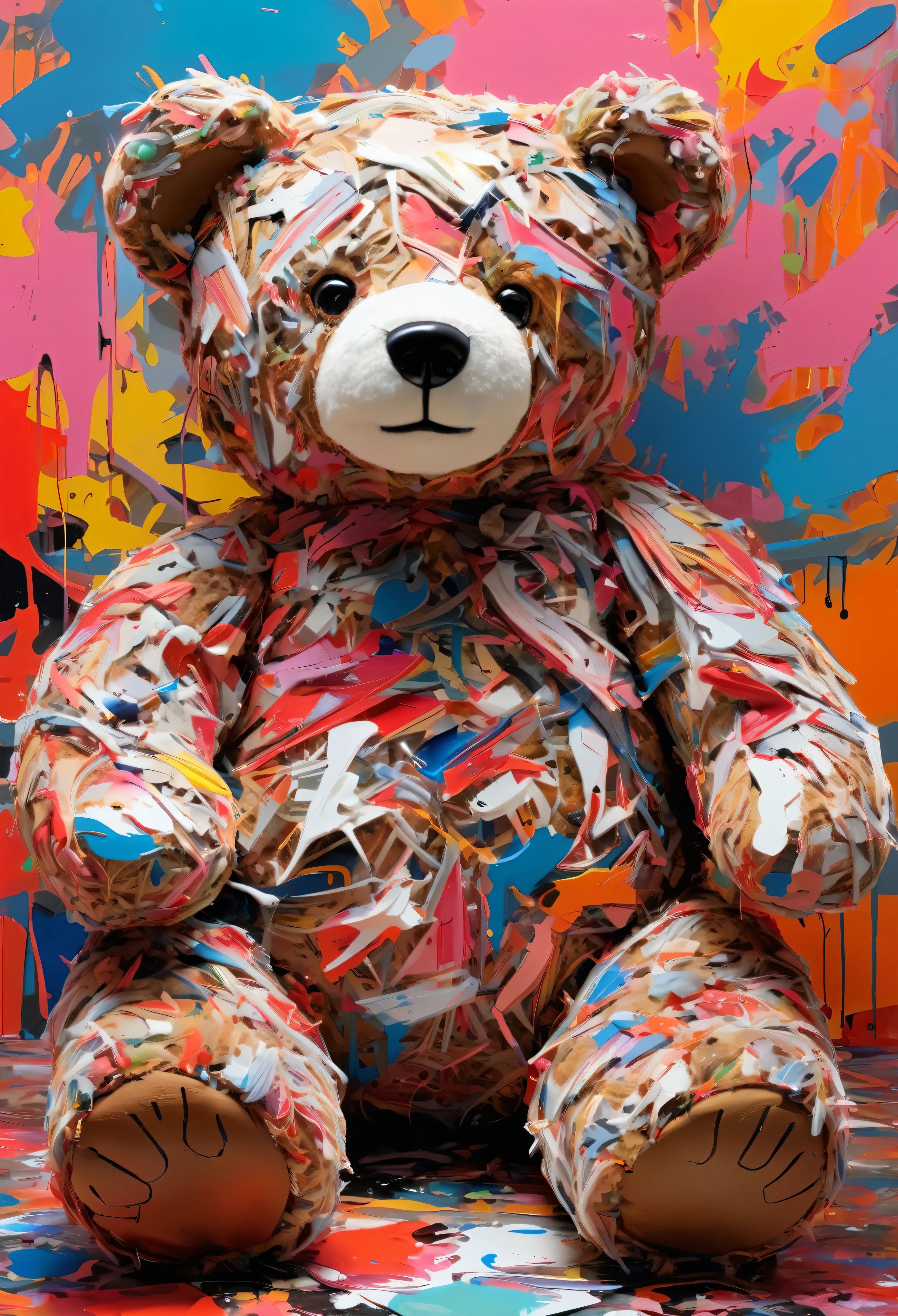 Graffiti, scribble, Comics by Petra Cortright, best quality, masterpiece, teddy bear artwork, Representative work, official art, Professional, Ultra intricate detailed, 8k, teddy bear art, colourful background
