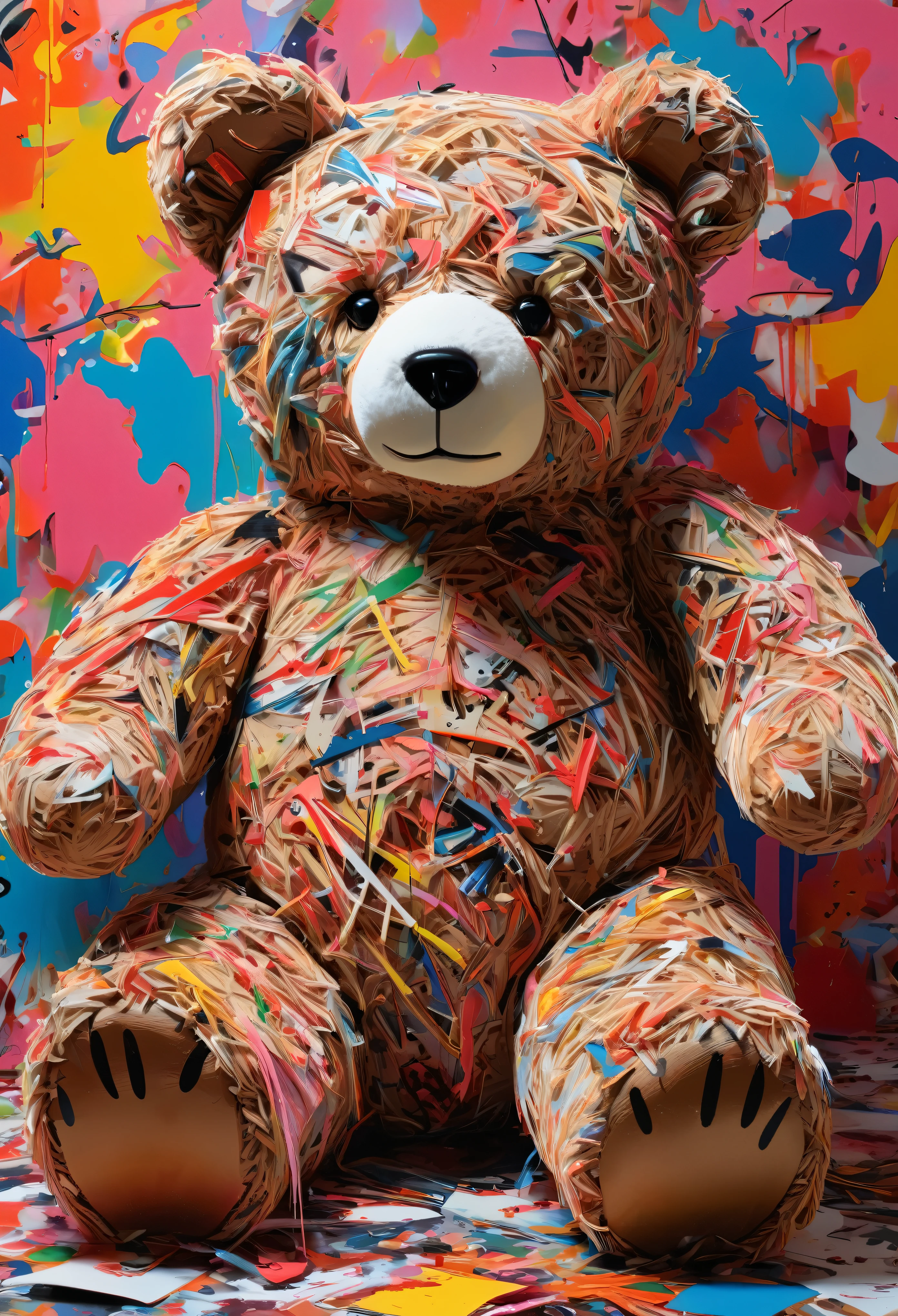 Graffiti, scribble, Comics by Petra Cortright, best quality, masterpiece, teddy bear artwork, Representative work, official art, Professional, Ultra intricate detailed, 8k, teddy bear art, colourful background